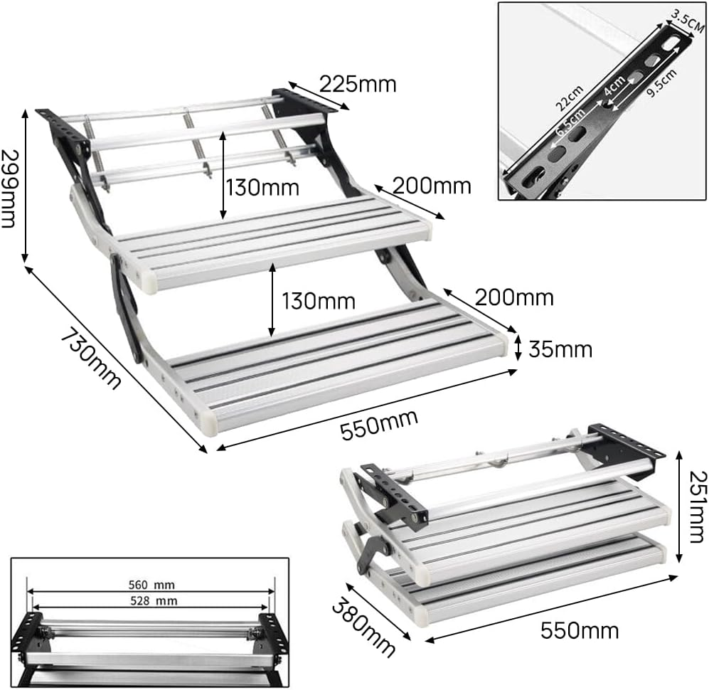 Double Caravan Step,Pull Out Folding Aluminium Steps,Off Road RV Camper Trailer Motorhome RV for Camping,Travelling, Outdoor Activities (Double-Deck with LED) image number 6