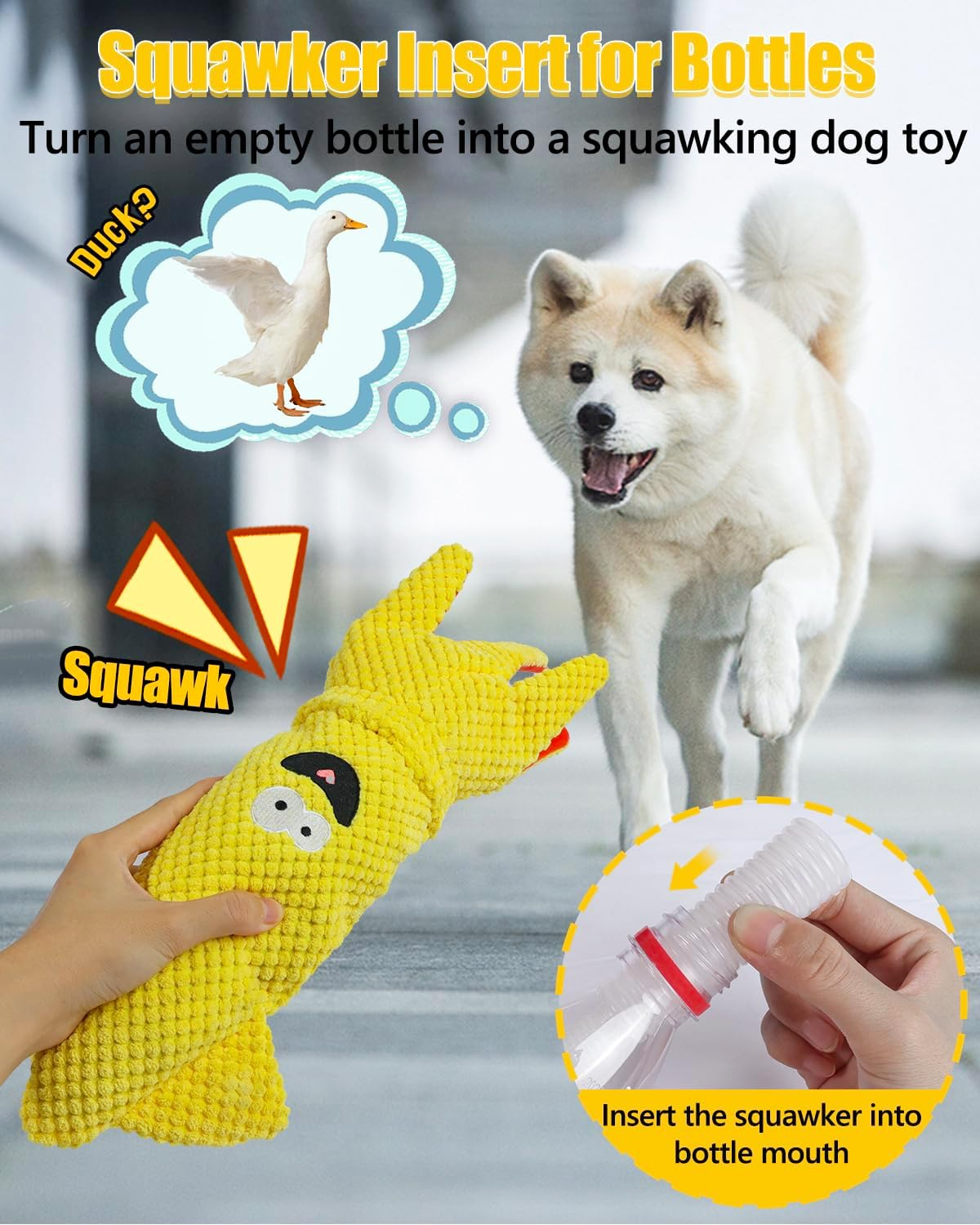 Squeaky Dog Toys No Stuffing Crinkle Plush Water Bottle Toy Interactive Squawking Octopus Pet Chew Toy for Puppy Small Medium Large Dogs (Yellow-Octopus) image number 5
