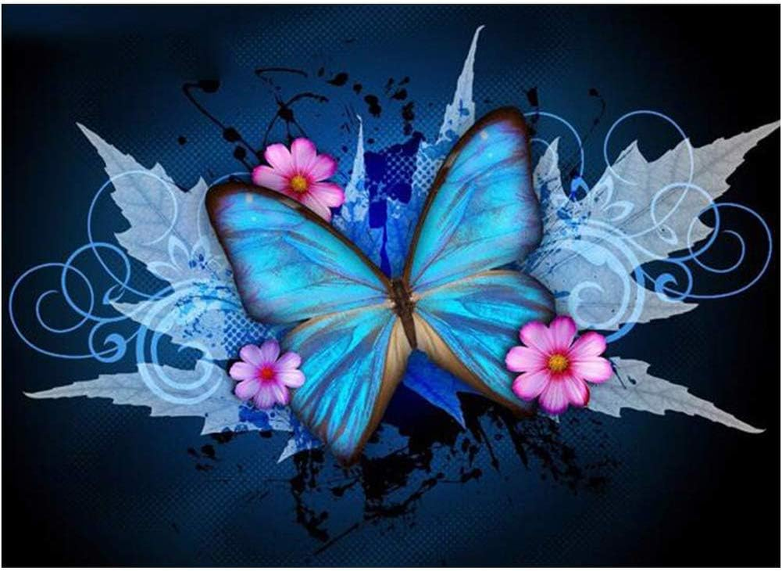 DIY 5D Diamond Painting by Number Kit, Full Drill round Crystal Rhinestone Embroidery Cross Stitch Home Wall D&eacute;cor Art Craft Canvas,Butterfly,15.75 X 11.81 Inch image number 1