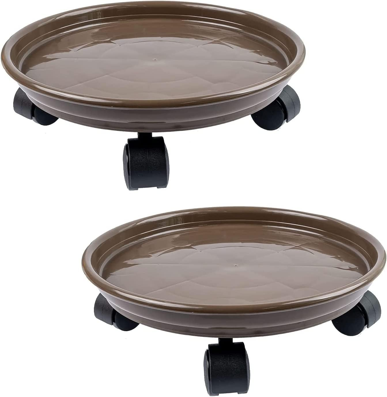 2Pcs Plant Caddy,Planter Pot Mover, Plant Pot Pallet Dolly Caster with Universal Wheels, round Movable Planter Dolly Trolley Tray Pallet Outdoor Indoor Tree Flower Stand Planter (13 Inch+2Pcs+Brown) image number 5