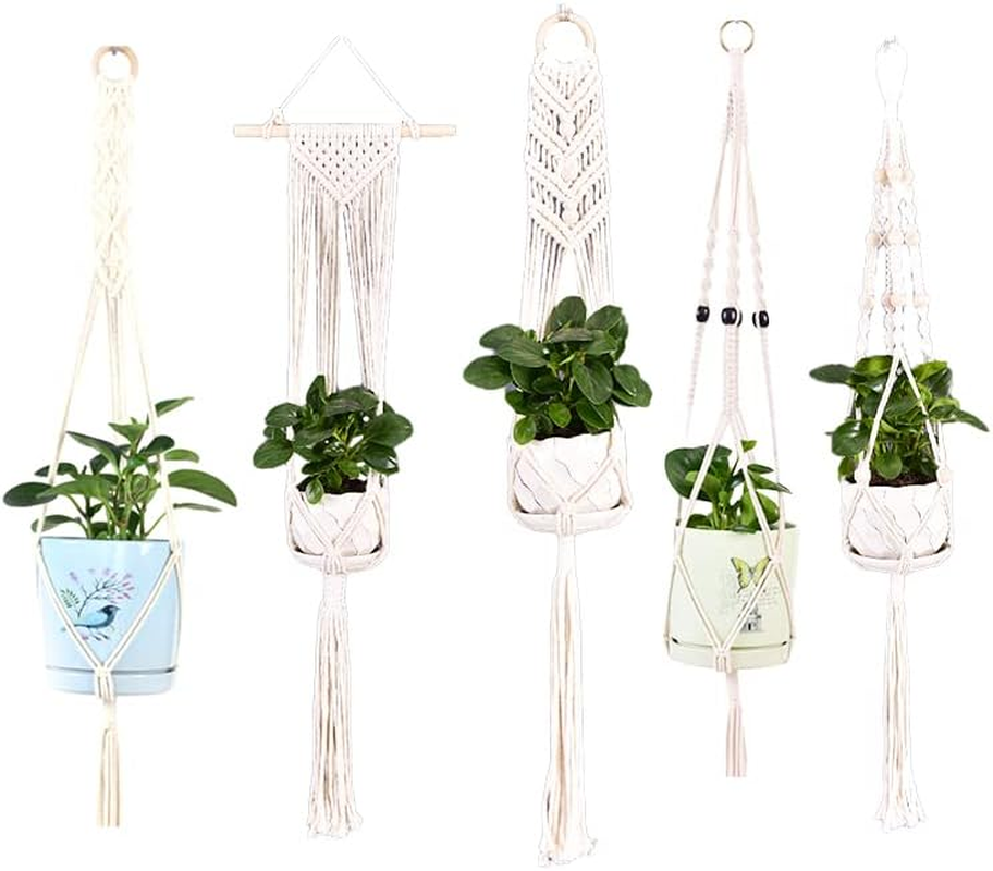 AIMALL Macrame Plant Hanger, 39 Inch Hand-Braided Hanging Planter Holder, Indoor Outdoor Flower Pot Basket with Cotton Rope, Boho Style for Living Room, Balcony, or Garden image number 5