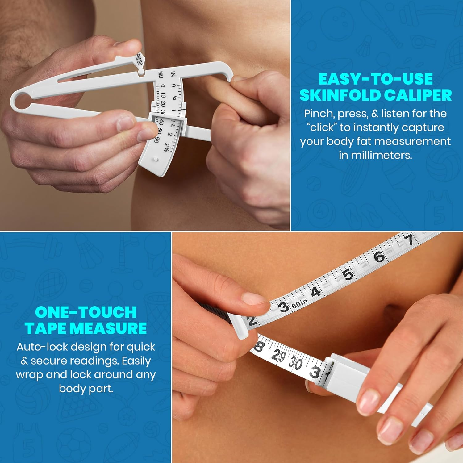 Body Fat Caliper and Measuring Tape for Body - Skinfold Calipers and Body Fat Tape Measure Tool for Accurately Measuring BMI Skin Fold Fitness and Weight-Loss - New Upgraded Design (White) &hellip; image number 6