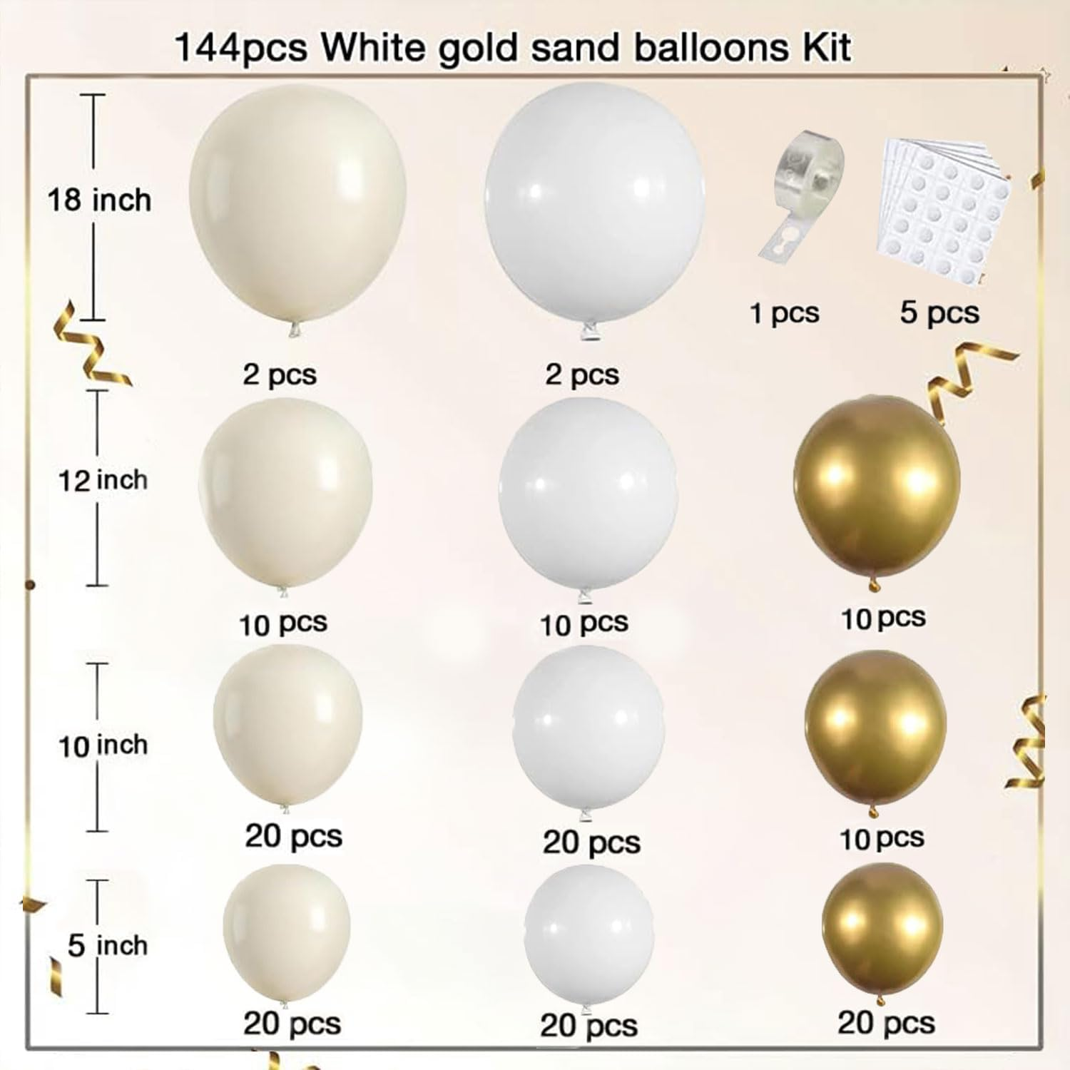 Sand White Gold Balloon Arch Kit, White Beige Chrome Gold Balloons Cream Balloons Metallic Gold Balloons for Boho Neutral Baby Shower Wedding Bridal Shower Birthday Decorations&hellip; image number 4