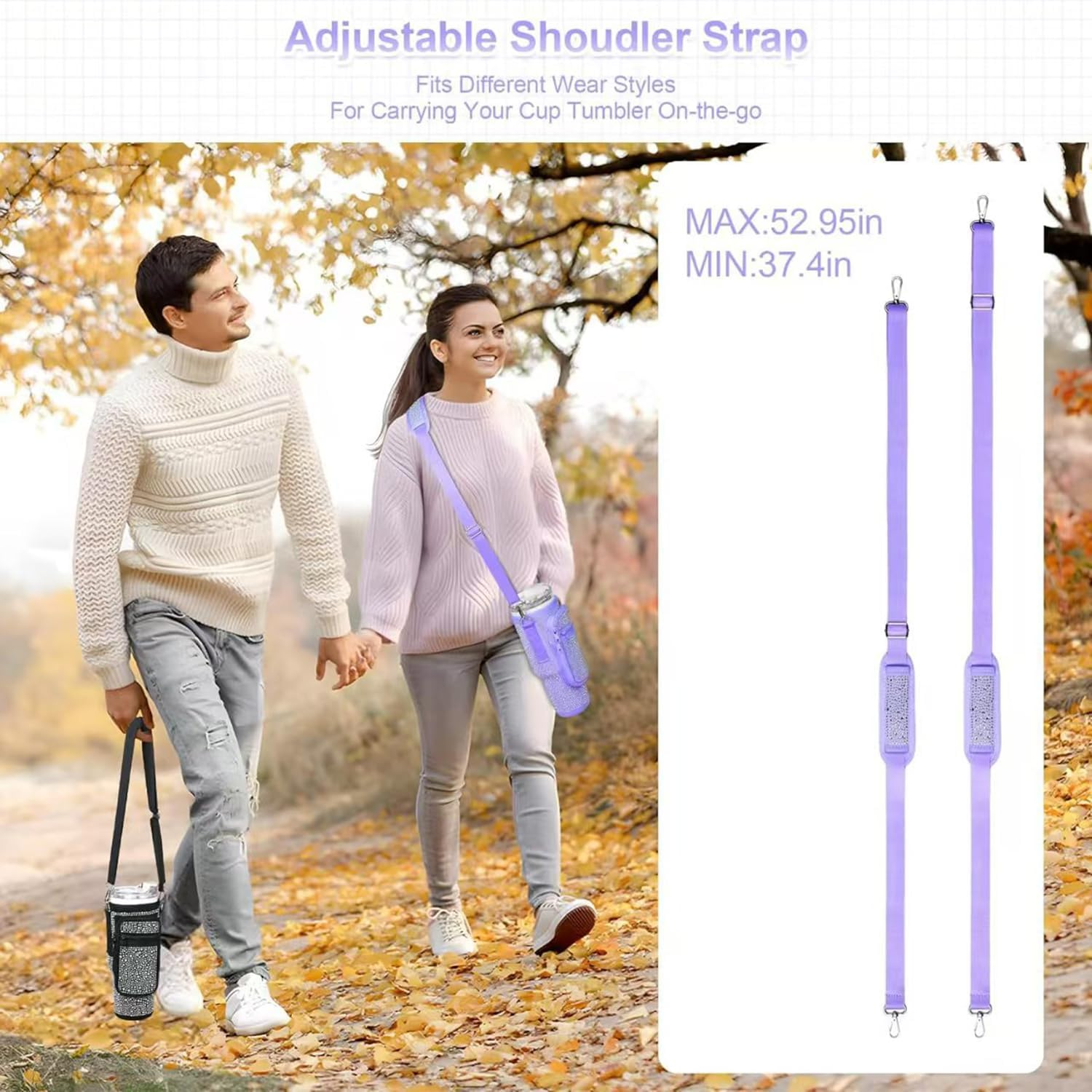 Bling Water Bottle Carrier Bag with Phone Pocket for Stanley Cup 40 Oz, Neoprene Water Bottle Holder Pouch with Adjustable Strap for Stanley Cup Accessories (Black) image number 4