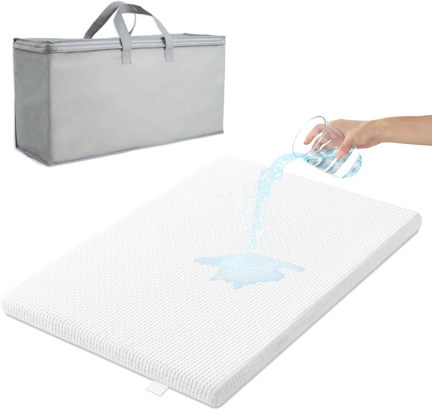 Baby Cot Mattress 38''X26''X1.5'', Waterproof Pack and Play Mattress with Removable Zipper Cover and Carrying Bag, Portable Crib Mat, Memory Foam Pad, for Playpens, Portacot image number 5