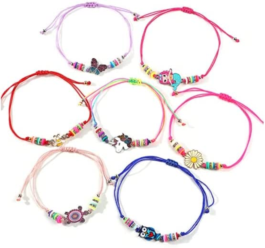 24 Pcs Kids Jewelry for Girls Woven Friendship Bracelets and Necklaces Set with Animal Unicorn Mermaid Butterfly Flower Pendants Little Girls image number 2