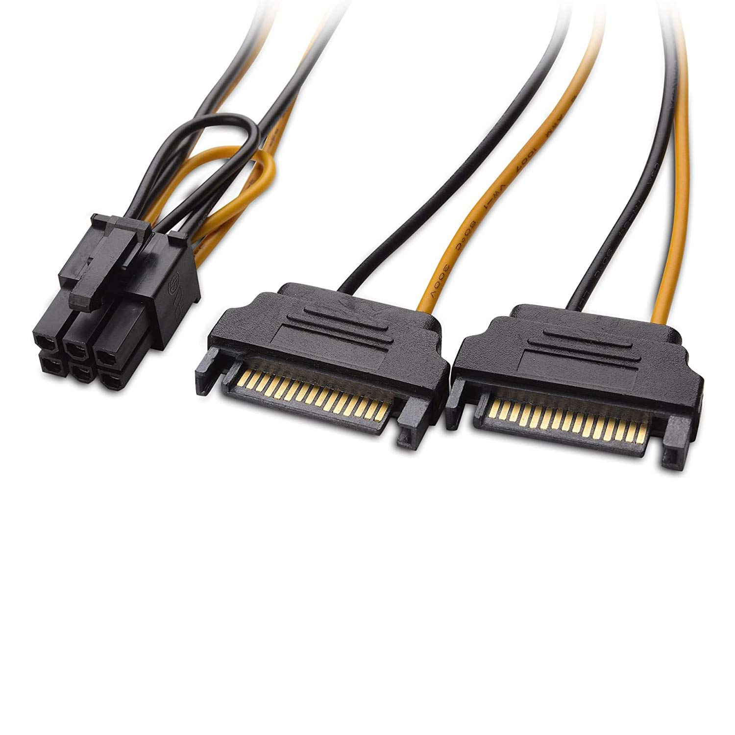 6 Pin Pcie to Dual SATA 15 Pin Male Power Cable, 2X 15-Pin SATA Male to 6 Pin Pci-Express Female Video Card Power Adapter Cable (20Cm/8Inch) image number 5