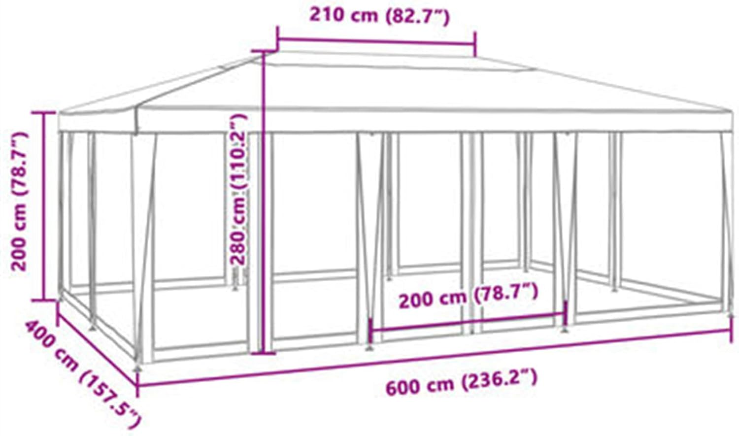 6X4M Marquee Gazebo, Camping Tent Wedding Gazebos Garden Shed 10 Mesh Sidewalls Outdoor Party Canopy Water Resistant and UV Patio Carport Car, Blue image number 2