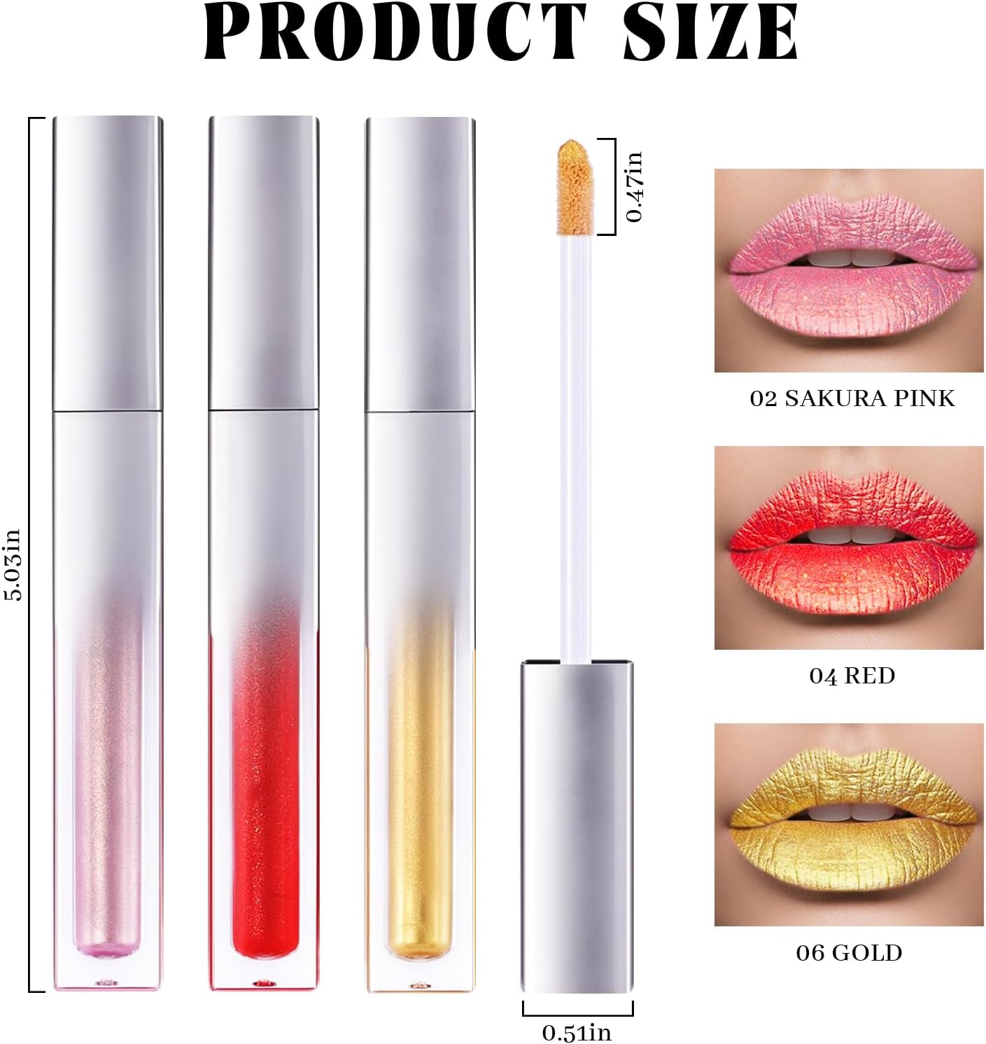 DAGEDA Metallic Lipstick, Glitter Lip Gloss, Moisture Shimmer Lip Plumper Gloss, Diamond Pearl Shine, Non-Sticky Long Lasting Metallic Liquid Lipstick Lip Eyeshadow Makeup, 04 Red image number 6