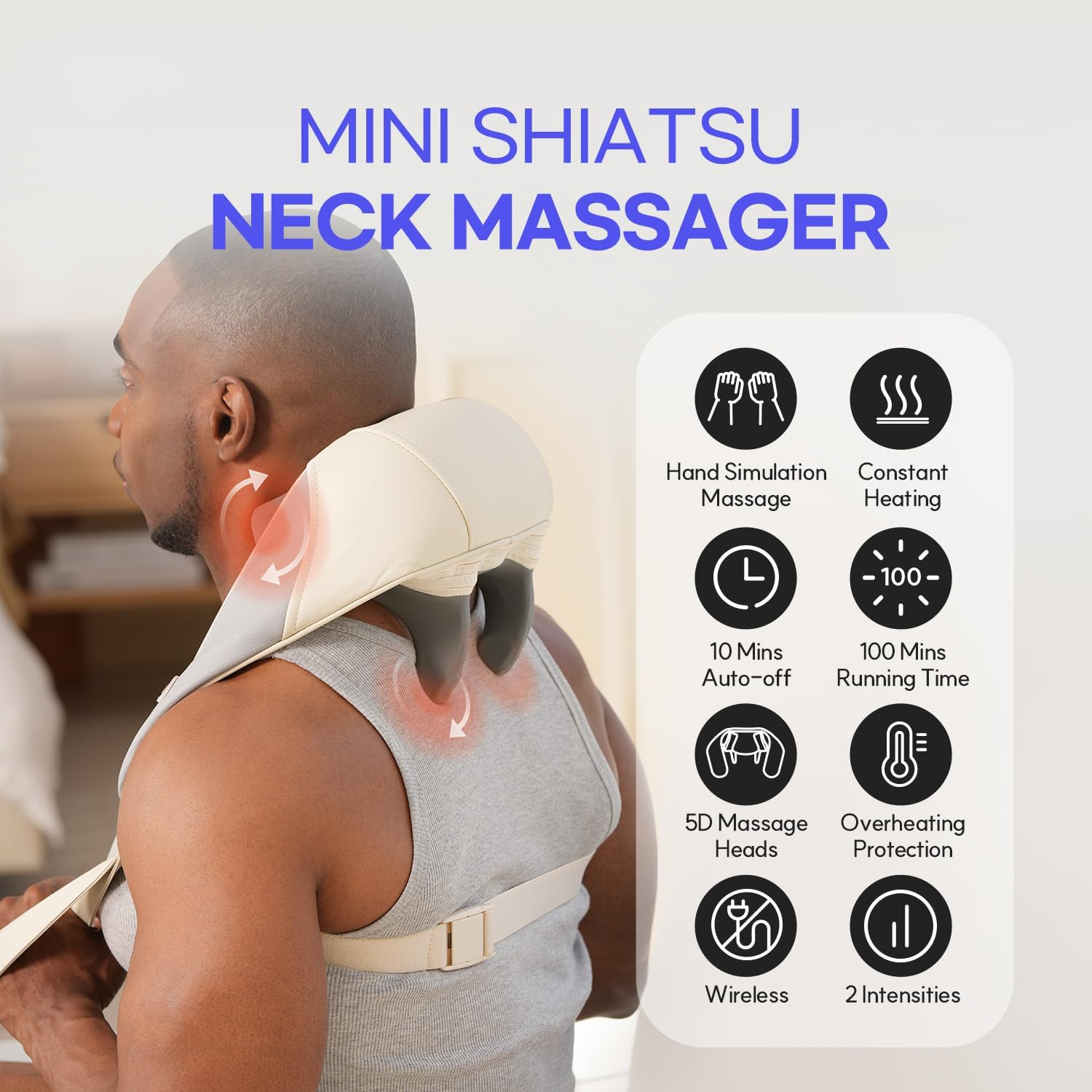 Hubicare Mini Shiatsu Neck and Shoulder Massager with Heat for Pain Relief Deep Tissue, Neck, Back, Shoulder, Leg Electric Kneading and Heating, Perfect Gifts for Men Women Dad Mom image number 5