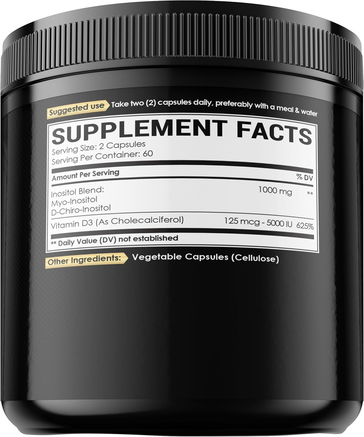 Inositol Supplement 1000Mg with Vitamin D3 5000 IU 625% -120 Capsules for 2-Month Supply image number 2