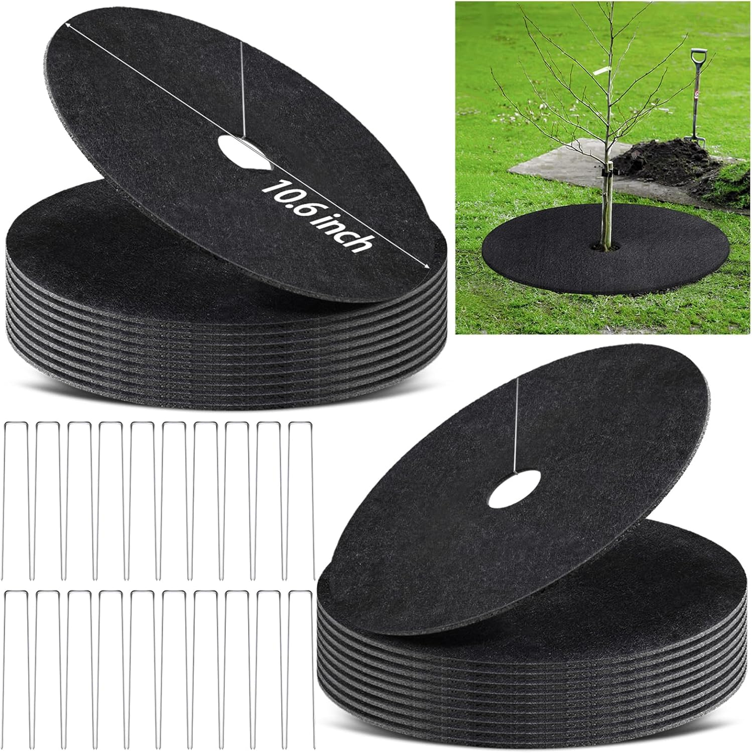 8 Pack Non-Woven Tree Mulch Ring, 16.5 Inch Degradable Tree Protector Mat Reusable Tree Weed Barrier Mat for Weed Control Root Protection