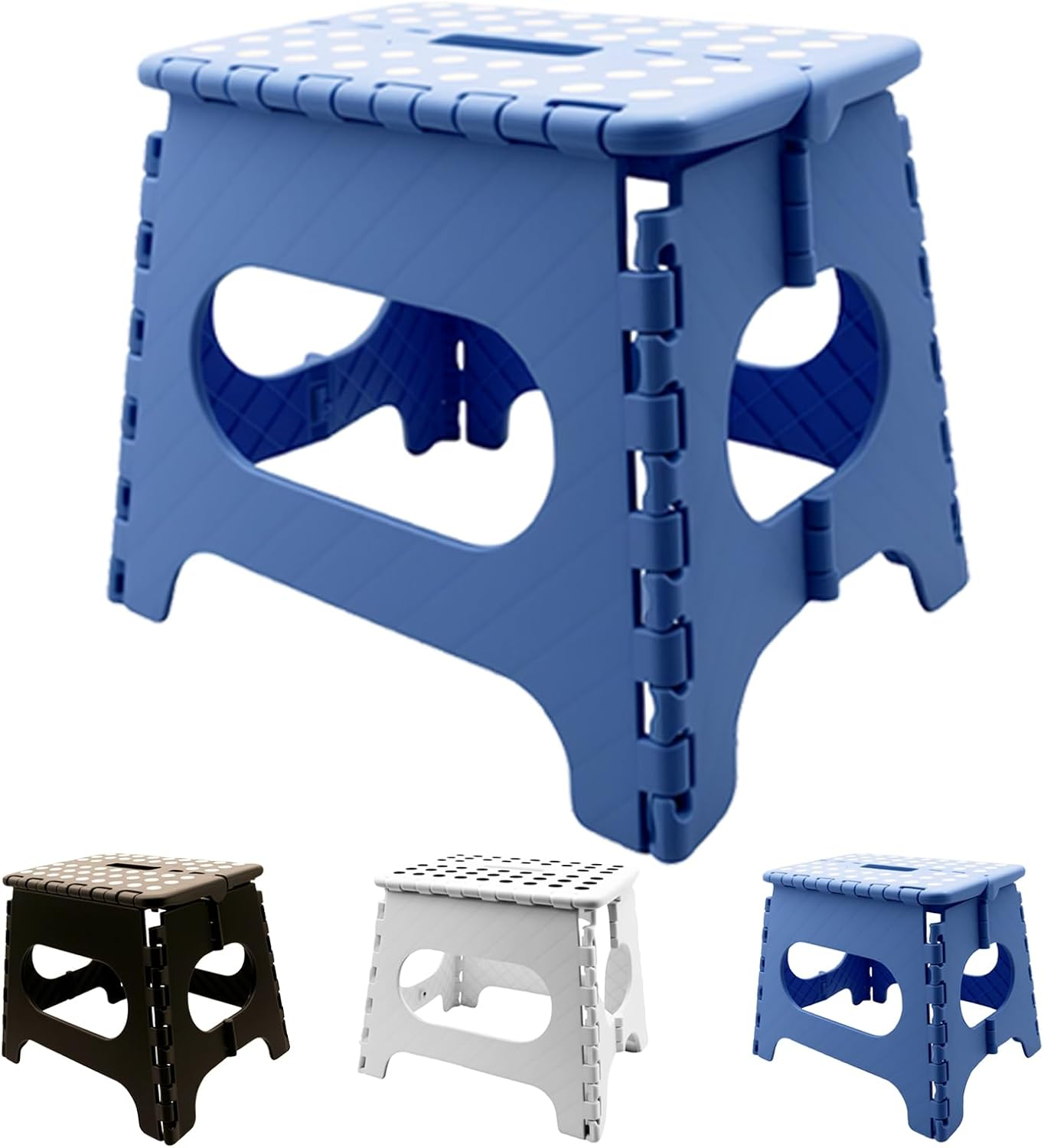 Folding Step Stool 11", Durable Kids Step Stool, Heavy Duty Step Stools for Adults, Compact Foot Stools, Light-Skid Resistant and Open with One Flip for Kitchen, Bathroom, Holds up to 300 Lbs (Black)