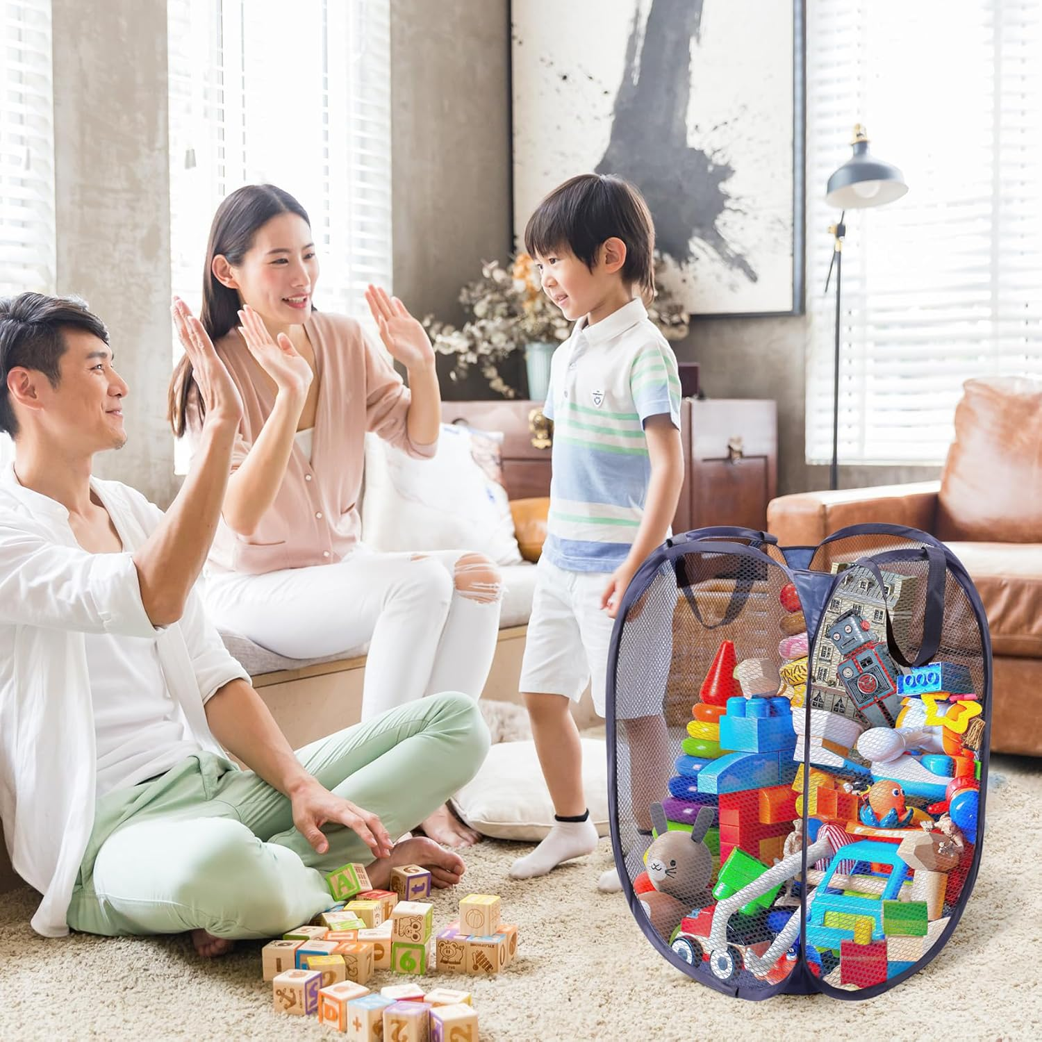 Annhua Collapsible Laundry Basket 75L Mesh Hamper with Handles, Portable Washing Bin with Square Opening for Home, Travel & Bathroom - Black image number 3