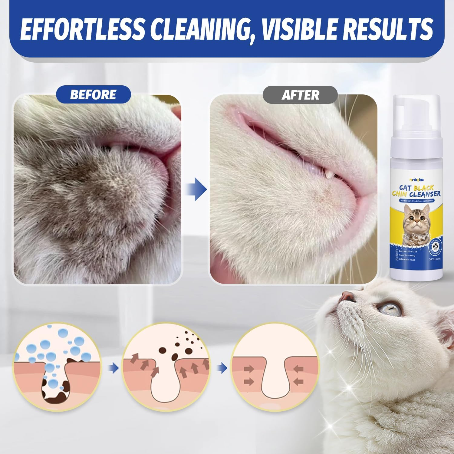 Cat Acne Chin Treatment,Cat Black Seed Cleaner,Improved Skin Health and Black Seed Removal,Updated Cat Ance Brush,Soothes Chin Acne,Oil Control 5.07Fl.Oz image number 3