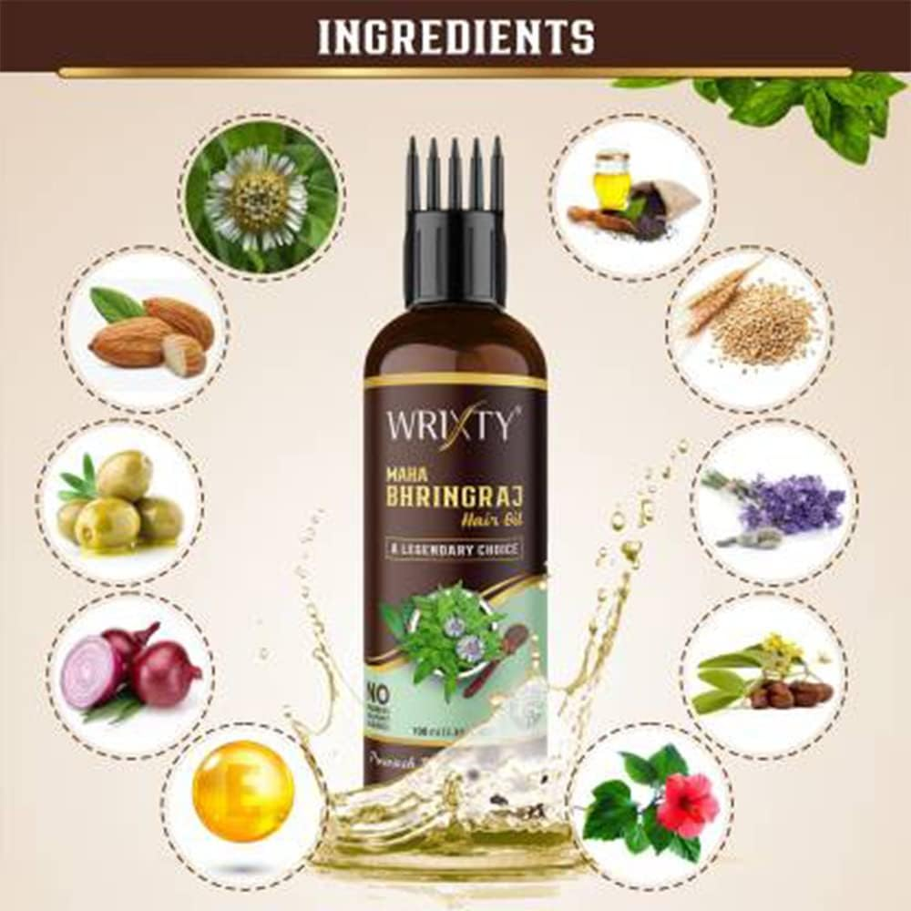 Maha Bhringraj Hair Oil with Comb Applicator for Intense Hair Treatment | Promotes Hair Growth | Treats Dandruff and Dry Scalp | Nourishment Hair - 300Ml (100Ml X Pack 3) image number 2