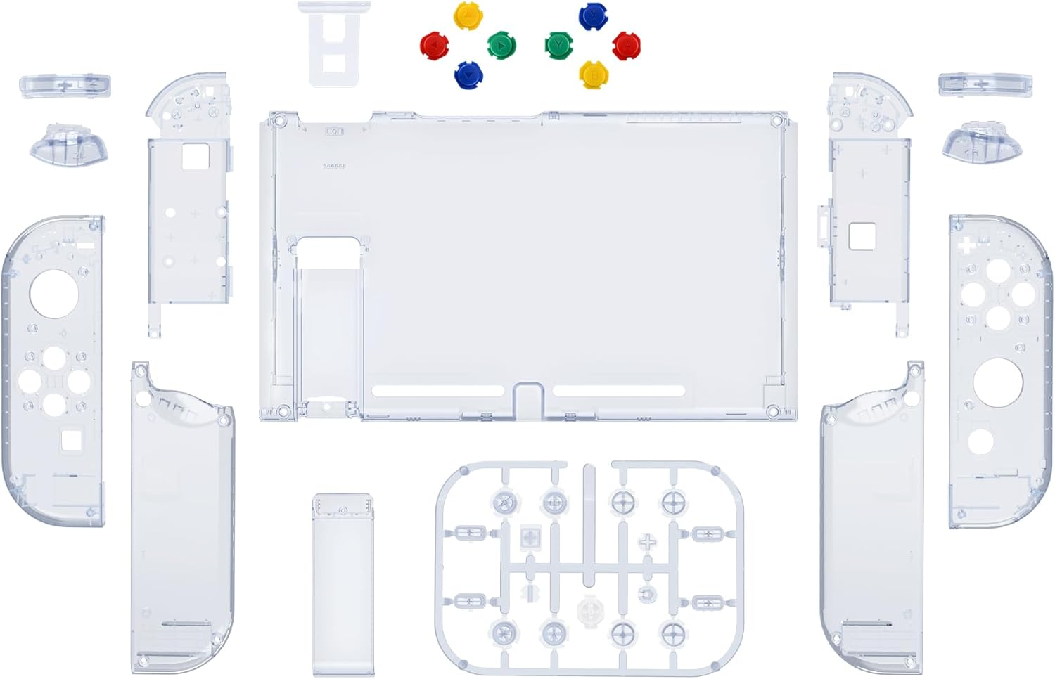 Extremerate DIY Replacement Shell Buttons for Nintendo Switch, Crystal Glacier Blue Custom Back Plate for Switch Console, Housing Case with Colorful Buttons for Joycon Handheld - No Controller image number 4