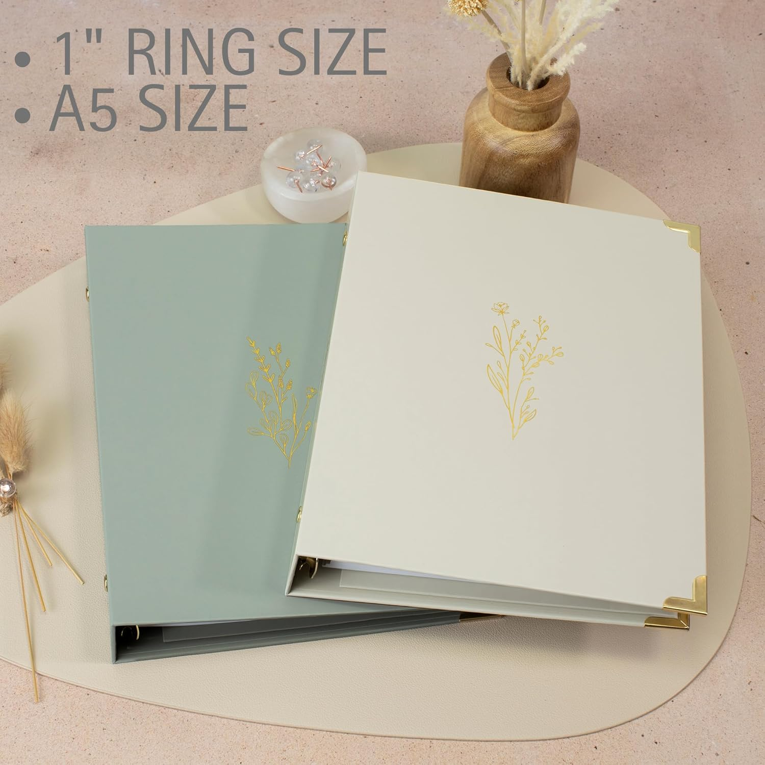 ZICOTO Aesthetic 6 Ring A5 Binder Set of 2 - the Perfect 1 Inch Planner Binder for Journaling or Collections - Refillable Notebook Binder with Pocket, ZIC-RBINDER-BG_23-097B, Beige-Green image number 4