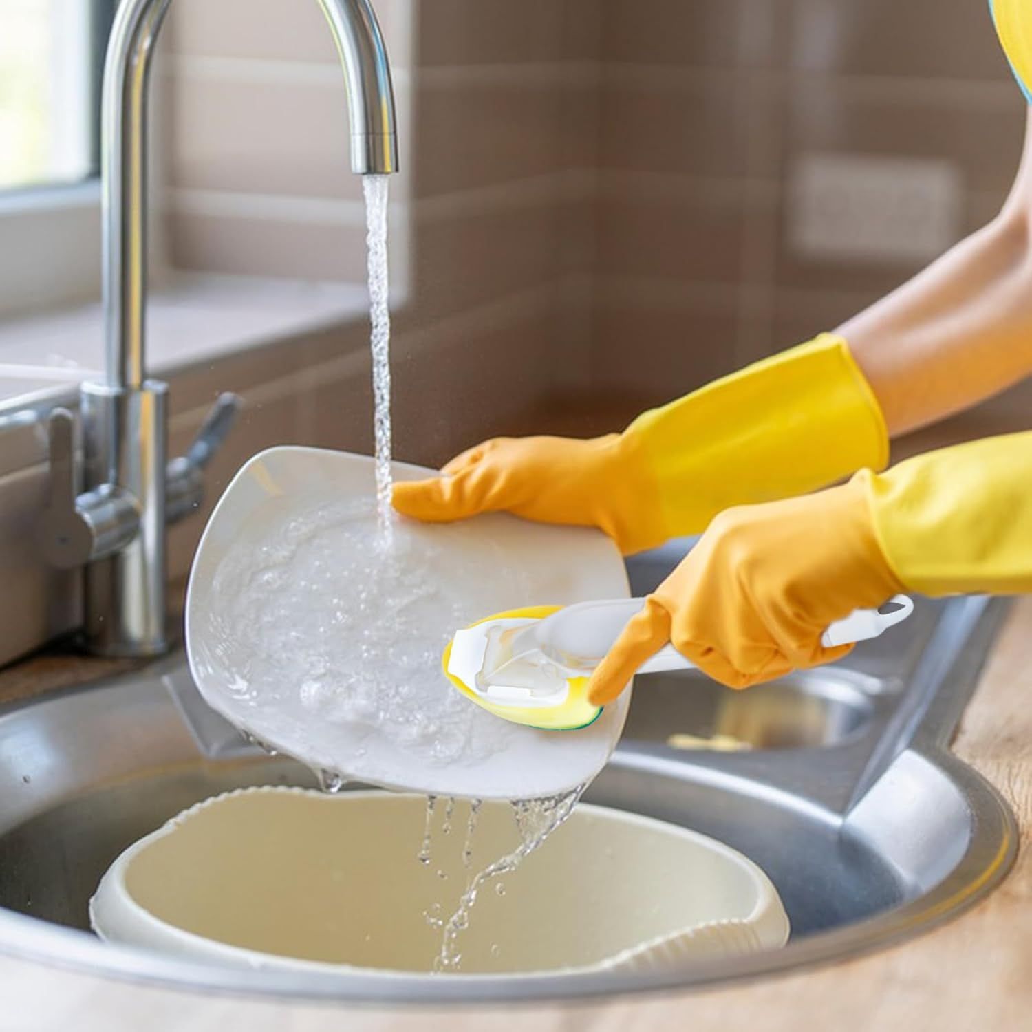 Cleaning Sponge Dish Sponge with Handle 10 Pieces Dish Wall Sponge Kitchen Sink Cleaning Brush Replacement Head for Sink Dish Wall Cleaning Brush Washing Sponge with Handle Bathroom image number 1