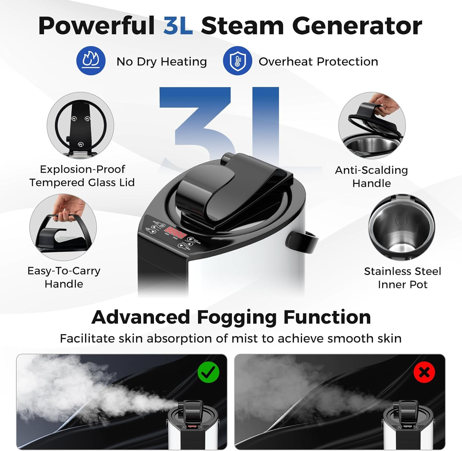 Costway Portable Steam Sauna for Home, Full Body Sauna Box with 3L Steam Generator, Remote Control, Wood Foot Massager & Foldable Chair, Lightweight Single Person Sauna Tent (Black) image number 4