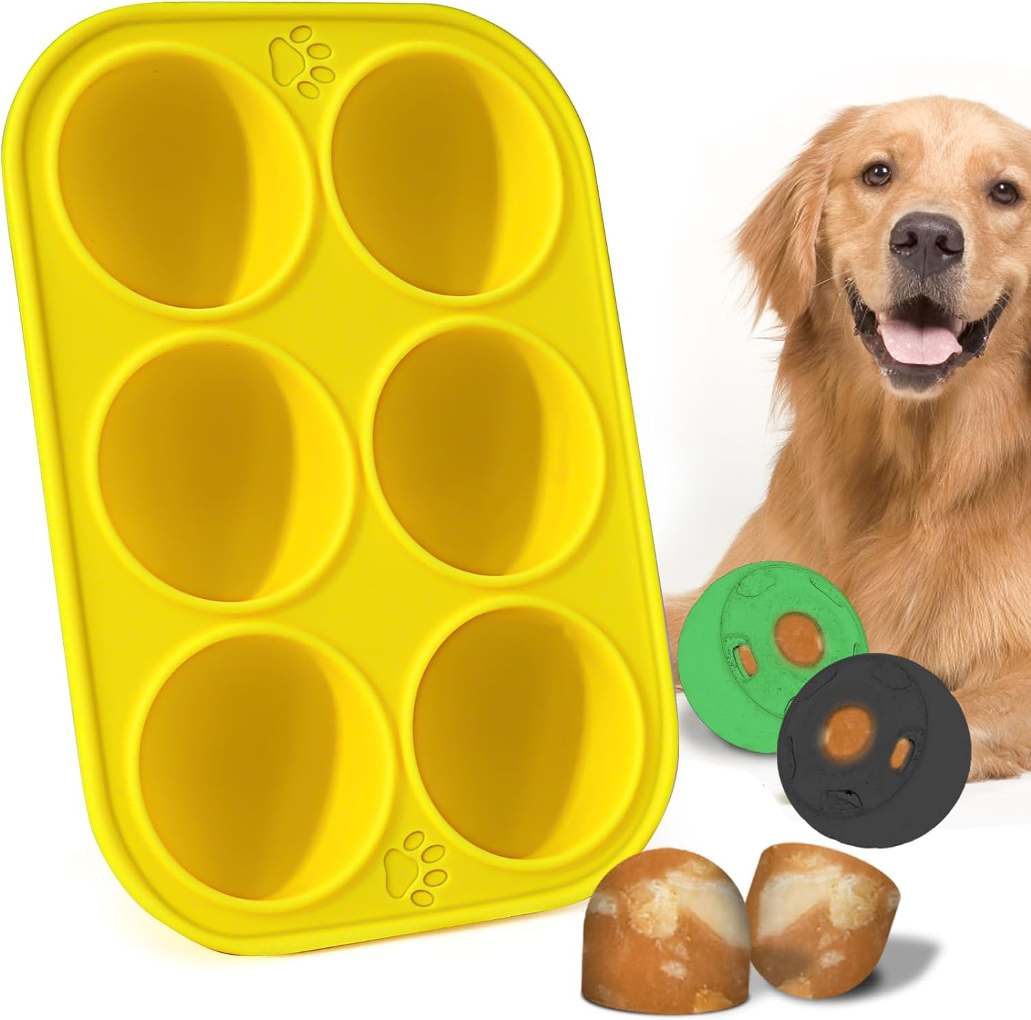 BABORUI 6 Cavities Silicone Dog Treat Molds for Woof Pupsicle & Power Chewer Pupsicle Large 25-75Lbs, Reusable Frozen Dog Treat Molds for Making Puppy Favorite Freeze Refill Ice Popsicle Treats (L) image number 3