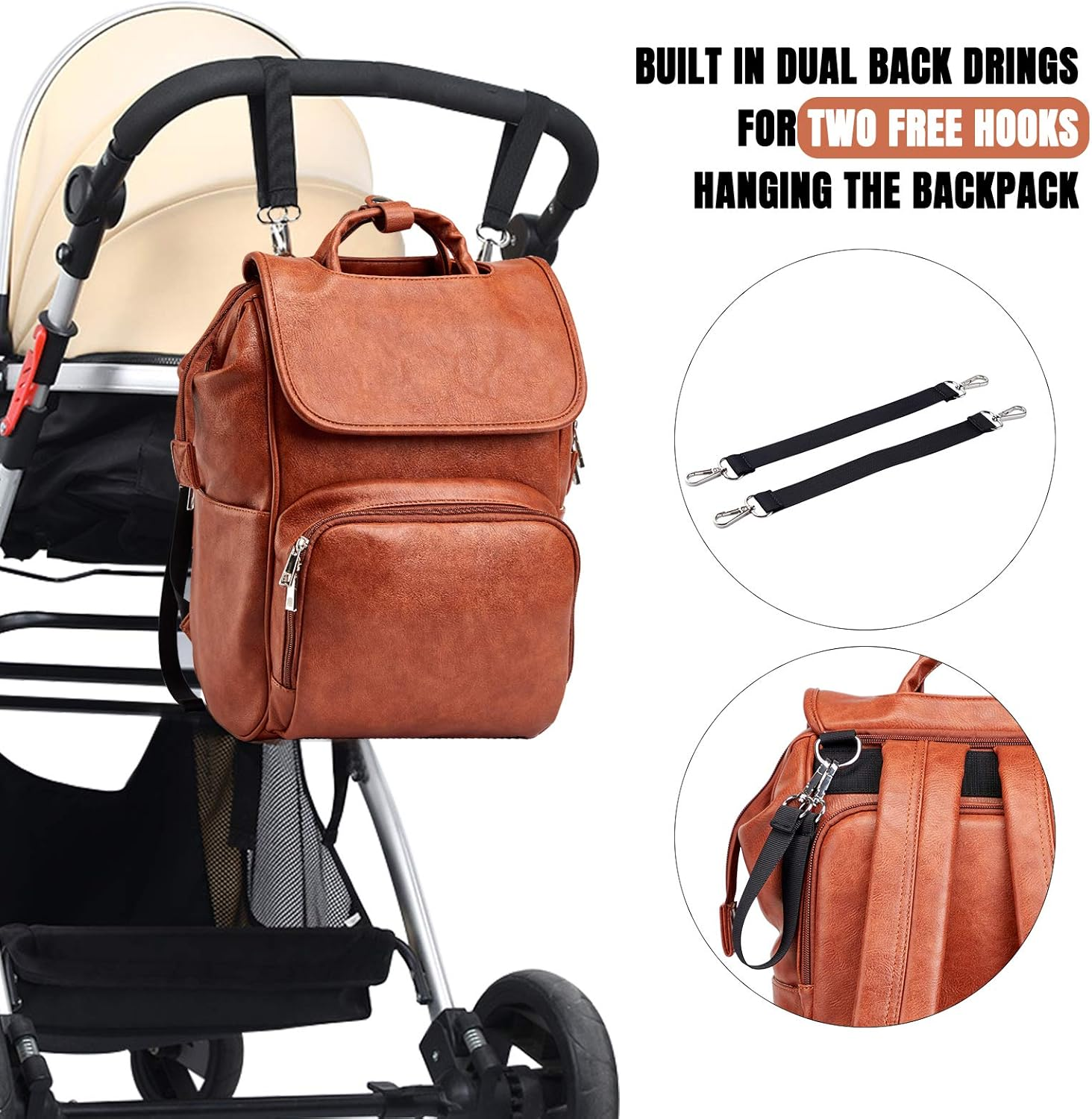 Solim Leather Diaper Bag Backpack,Unisex Baby Travel Bag with Changing Mat&hellip; image number 2