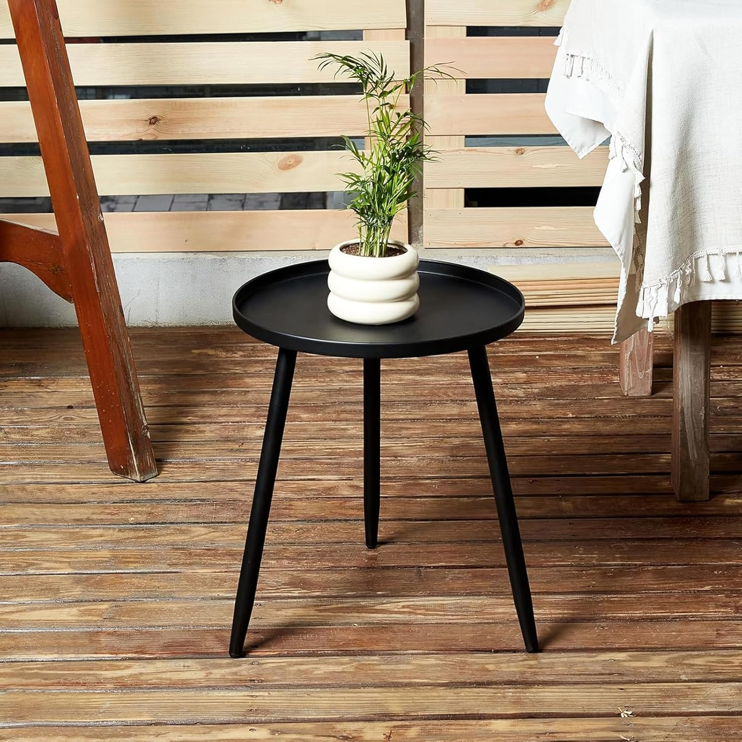 End Table,Small round Accent Coffee Side Table Living Room Waterproof Metal for Bedroom Tall Plant Stand Balcony Indoor Outdoor (Black) image number 5