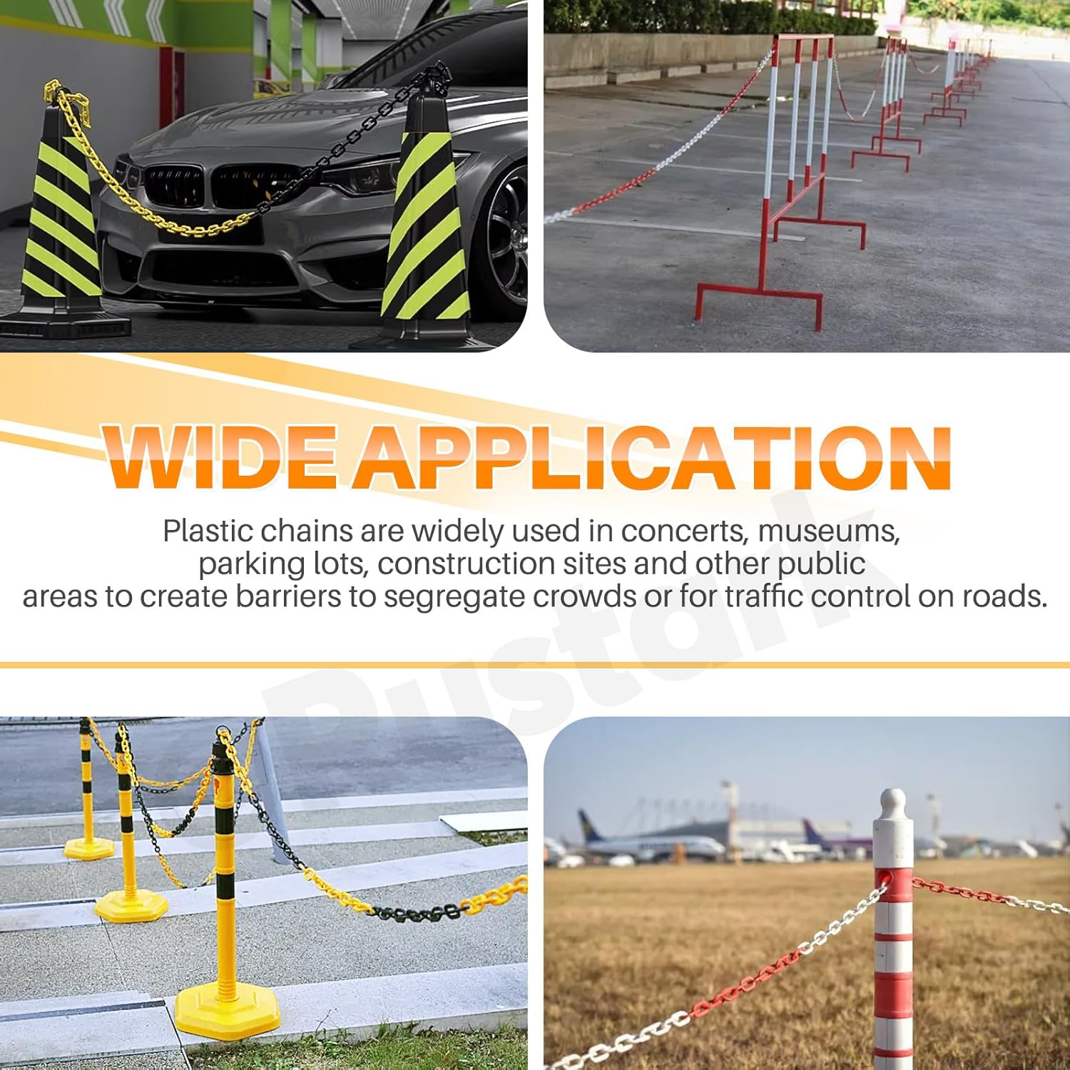 21Pcs Red and White Plastic Chain Links with Connector Hooks Plastic Chain Barrier Safety Barrier Chain for Crowd Control Construction Sites Parking Space Management - Yellow image number 7