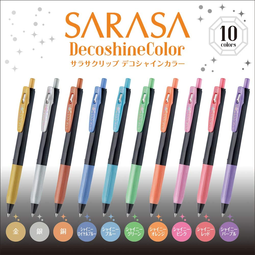 Zebra Gel Ballpoint Pen Sarasa Clip 0.5Mm Deco Shine Color, 10 Colors Set(Jj15-10C-Sh) image number 6