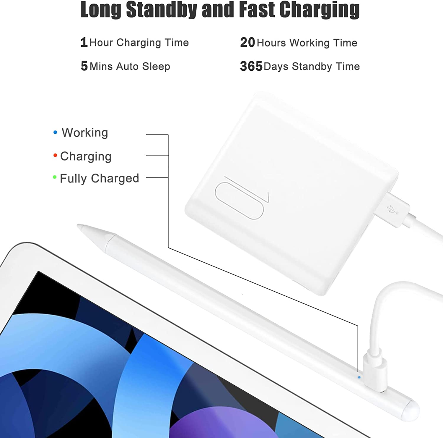 Stylus Pen for Apple Ipad with Palm Rejection, Active Pencil Compatible with (2018-2022) Pro 11/12.9 Inch, 10.2 7Th/8Th/9Th Generation, 6Th, Air 3/4/5Th Gen, Mini 5Th 6Th image number 5