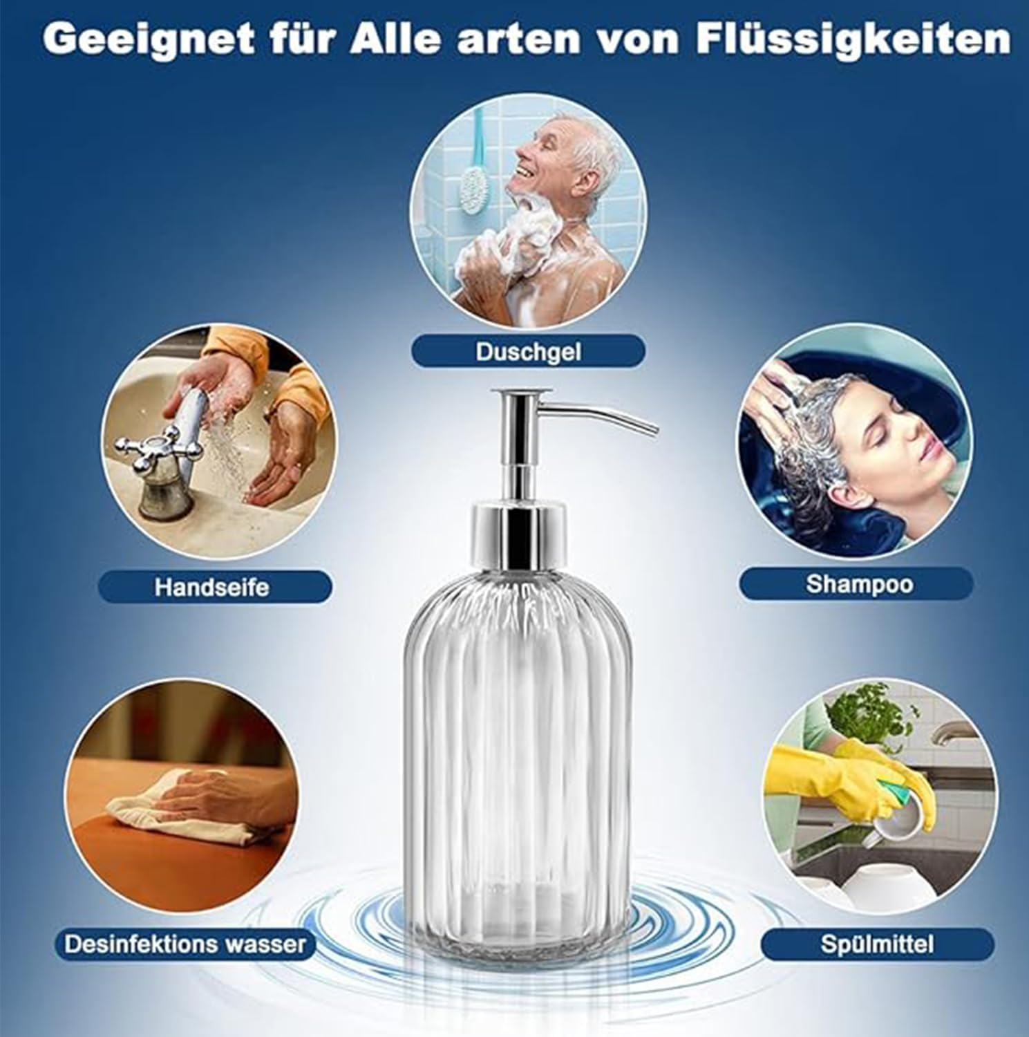 Clear Glass Soap Dispenser (2 Pack 400ML) Refillable Hand Soap Dispenser Vertical - Stripe Bathroom & Kitchen Dispensing Containers (Pink) image number 5