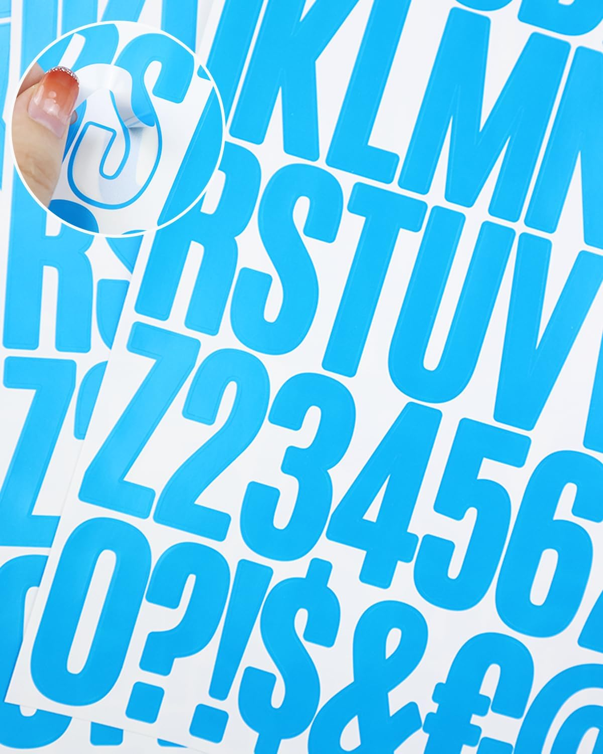 2 Inch Sticky Vinyl Letter Number Stickers, 4 Sheets Self Adhesive Stick on Alphabet Symbol Sticker for Scrapbook, Bottle Decor - Light Blue image number 5