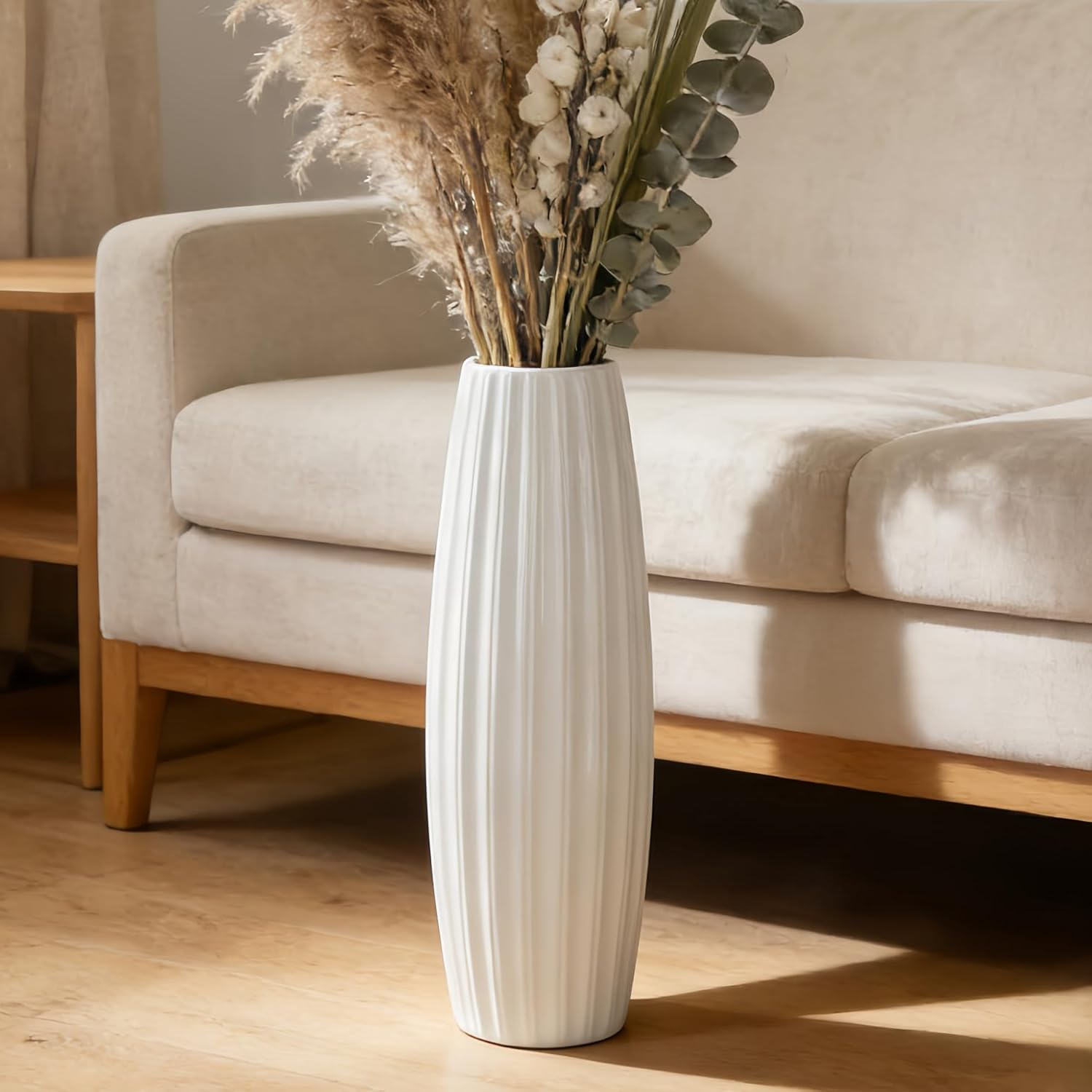 White Ceramic Vase, 17.7" Tall Floor Vase Large Flower Vase Decorative Vases for Modern Home Decor Living Room Office Bedroom Table Centerpieces Shelf Kitchen Wedding Farmhouse D&eacute;cor image number 1