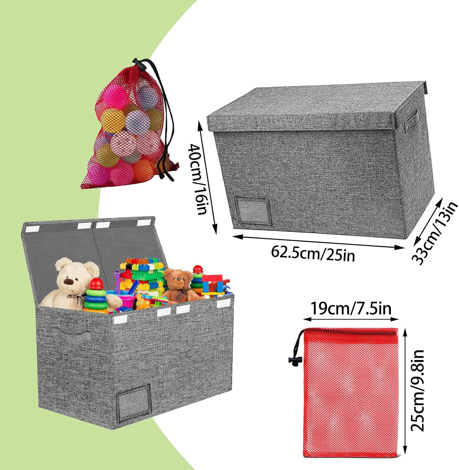 Foldable Storage Bag - Linen Grey Organizer Trash Bag, Washable, 25"X16"X13" - Includes Mesh Drawstring Bag image number 1