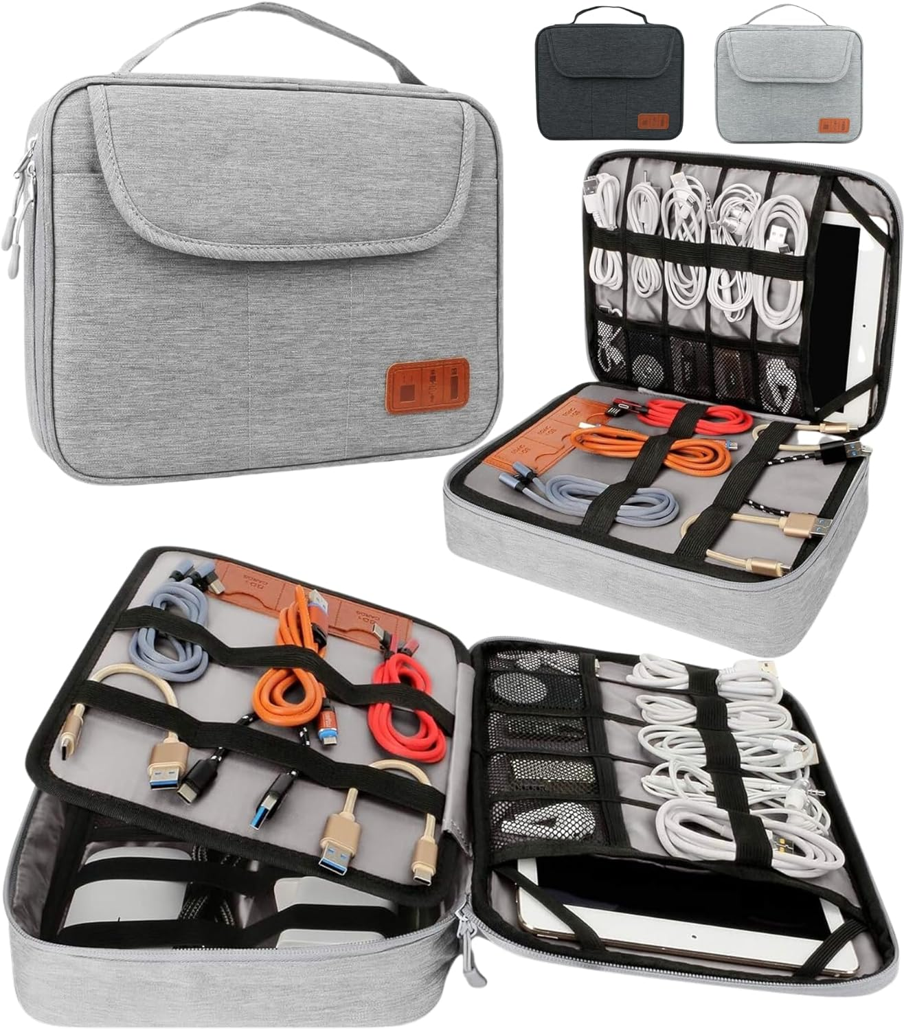 Cable Organiser Bag, Electronic Organizer Bag, Double Layer Travel Case Bag/Pouch for Electronics, Waterproof Pouch for Cables with Sd Card Slots, USB Cable Organizer (Black Small)