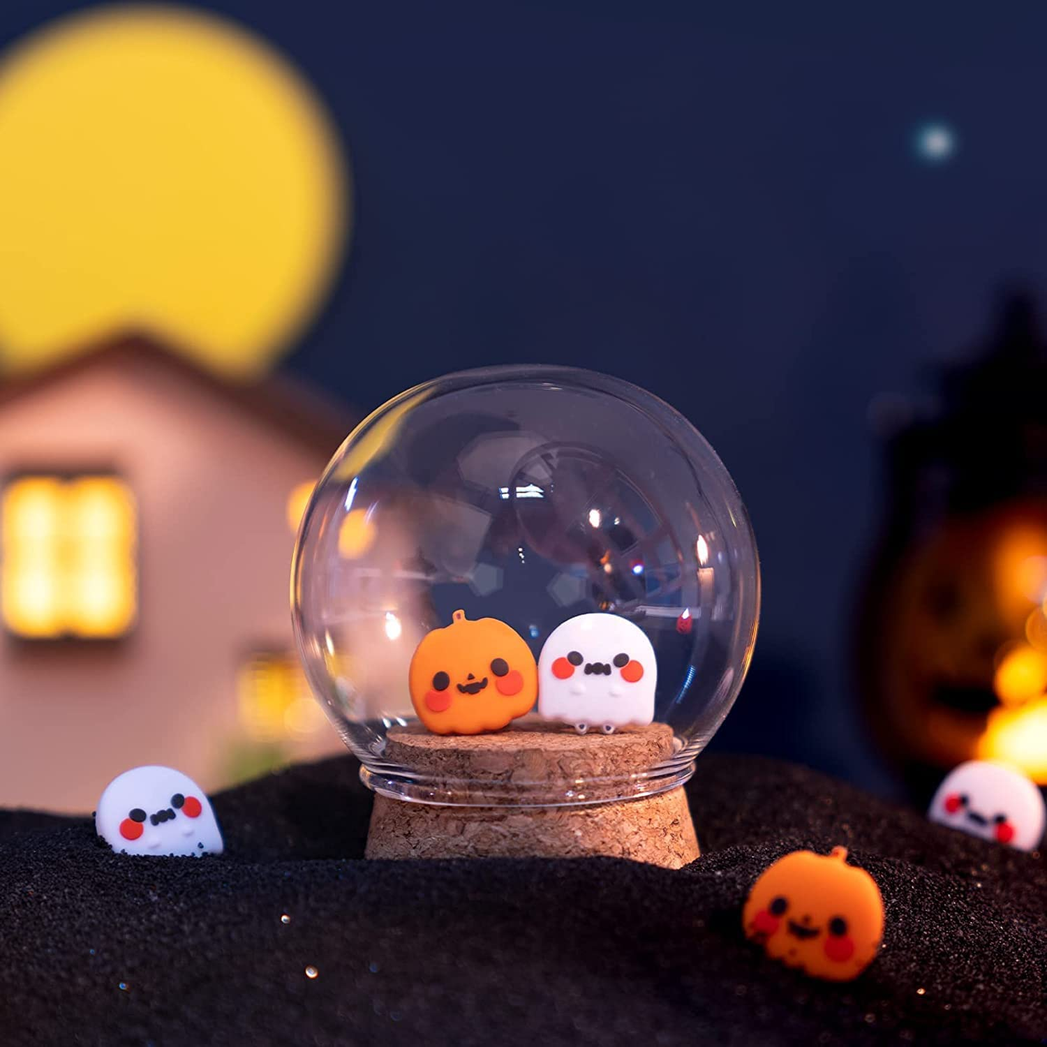 Geekshare Cute Silicone Game Console Thumb Grip Caps, Joystick Cover Compatible with Switch/Oled/Switch Lite,4Pcs - Pumpkin Ghost - Orange  White image number 2