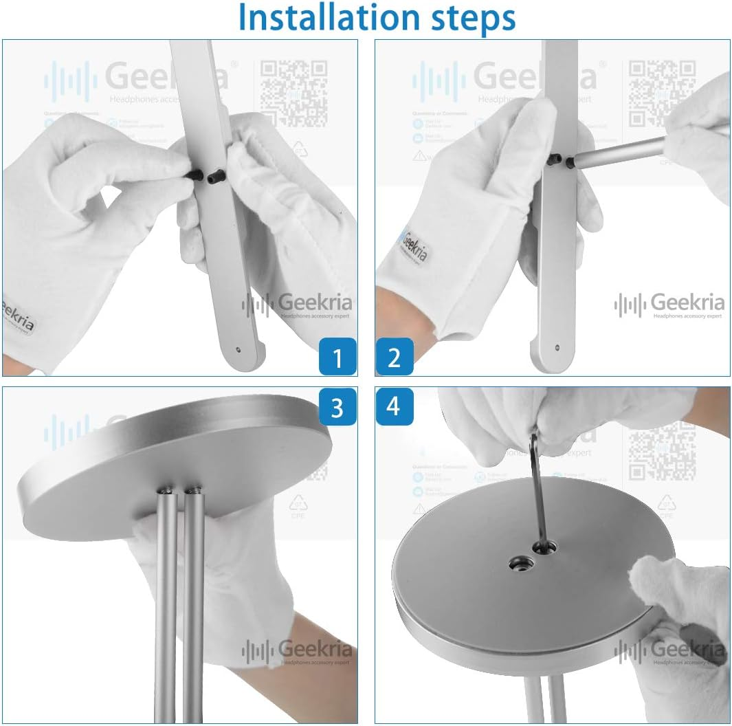 Geekria Aluminum Alloy Dual Headphones Stand for Over-Ear | On-Ear Headphones, Gaming Headset Holder, Desk Display Hanger with Solid Heavy Base, Compatible with Bose QC45, QC35 (Silver) image number 4