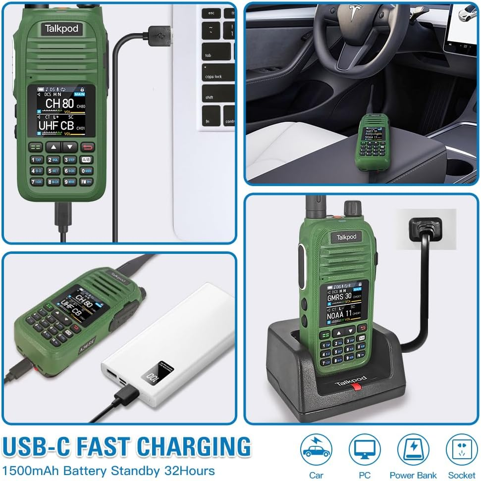 Talkpod A36SE 5Watt Handheld UHF CB Radio Twin Pack, 80 Channels, 1500Mah Battery, IP54, CTCSS/DCS, Dual Watch (Green) image number 5