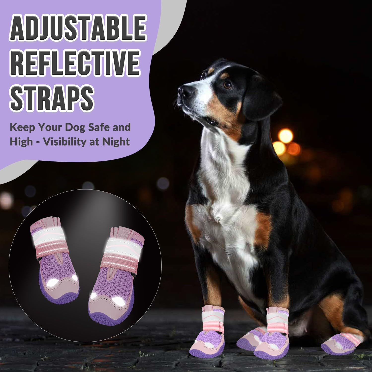 Slowton Dog Boots, Breathable Dog Paw Protector, Dual Adjustable & Washable Non-Slip Puppy Shoes with Reflective Strip for Injured Paws, Comfortable Walking Boots for Small Medium Large Puppy image number 5