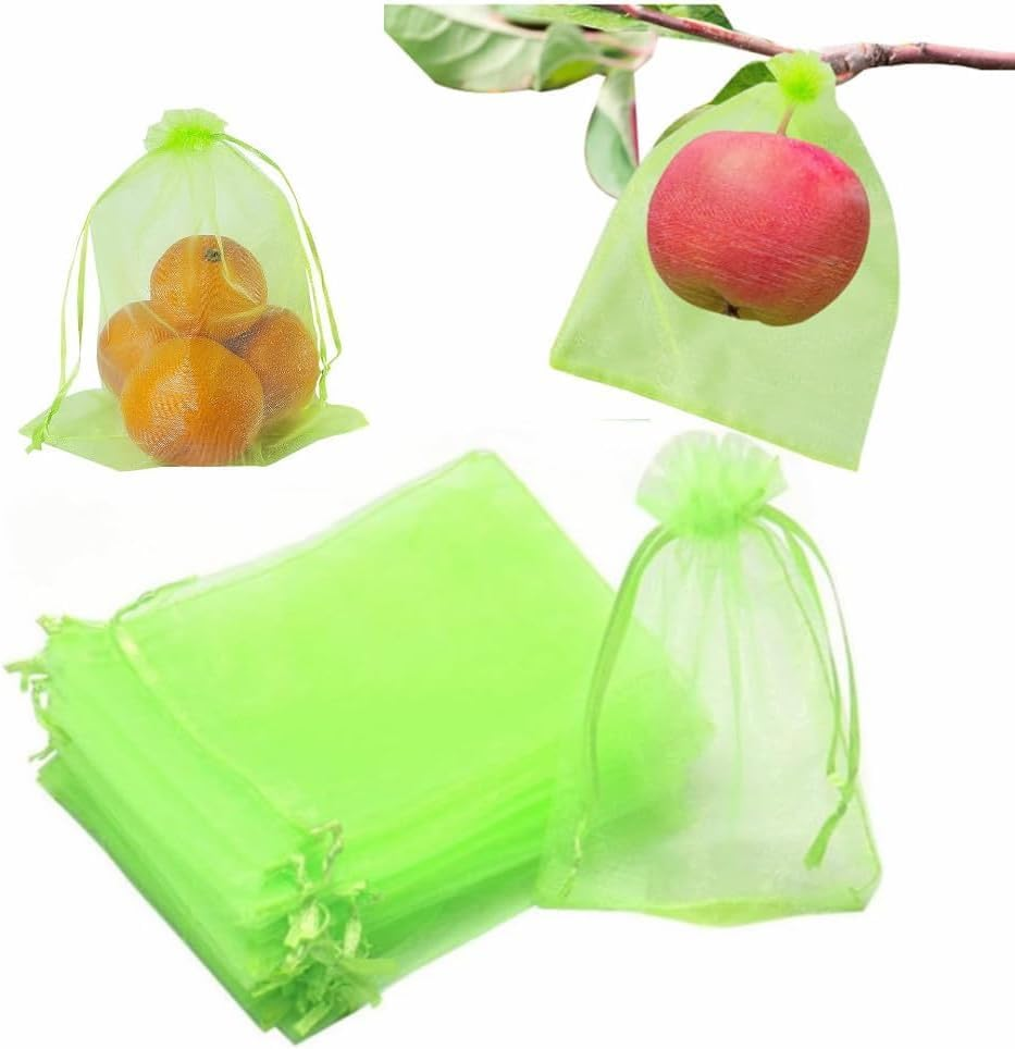 50 Pcs Fruit Protection Bags,Ladiz 5.9 * 7.8Inch Reusable Mesh Drawstring Protectors Bag,Netting Bags for Fruit Trees Plants Vegetables to Protect from Pest Birds and Insects (Green) image number 2