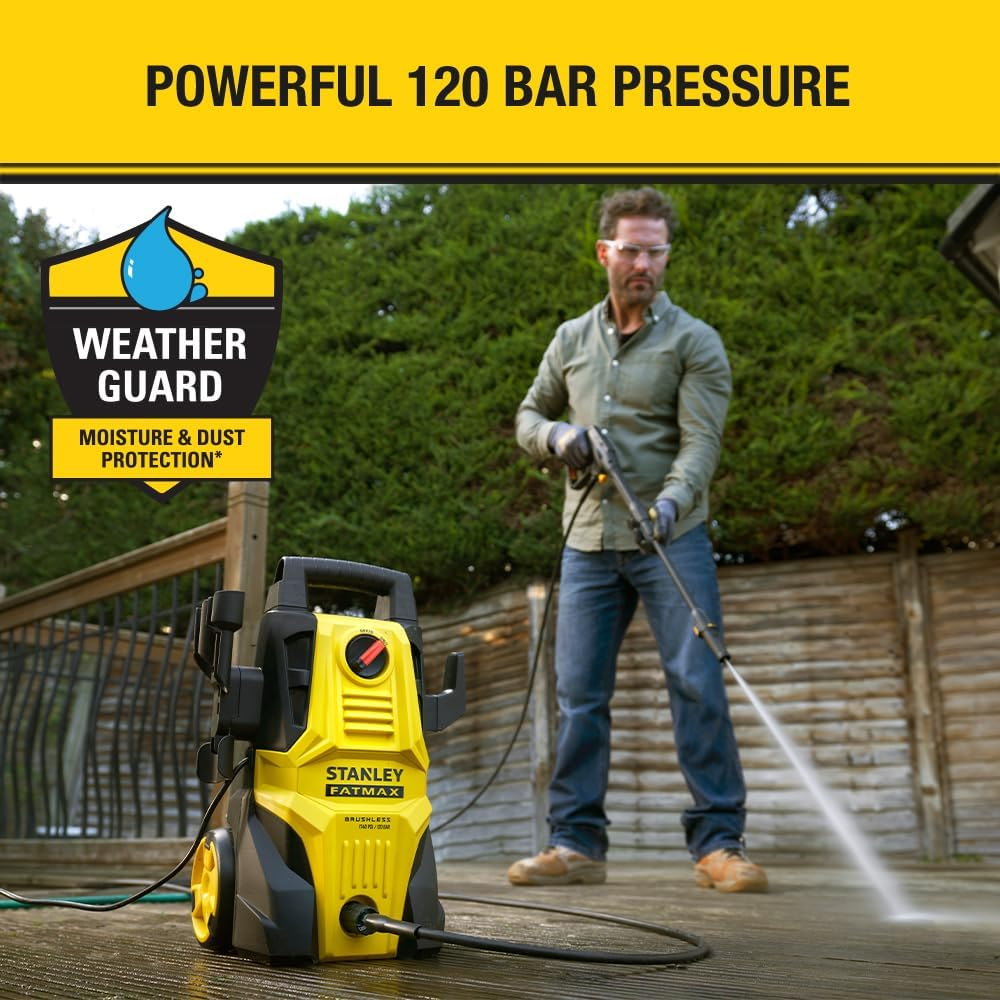 STANLEY FATMAX | 1200W Pressure Washer - 120 BAR Pressure, Portable & Compact, Powerful High-Performance Brushless Motor Has a Max. Pressure Rating of 1,740Psi/120Bar with a Max. Flow Rate of 318LPH image number 3