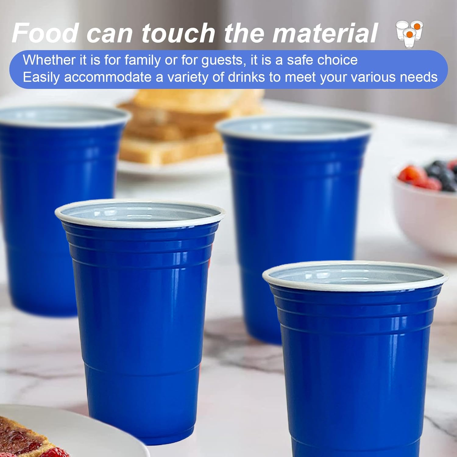 50 Pcs Party Cup Set,16Oz Blue Plastic Party Cups,Party Cold Drink Cups,Repeatable Cups for New Year, Christmas, Camping, Wedding(Blue) image number 4