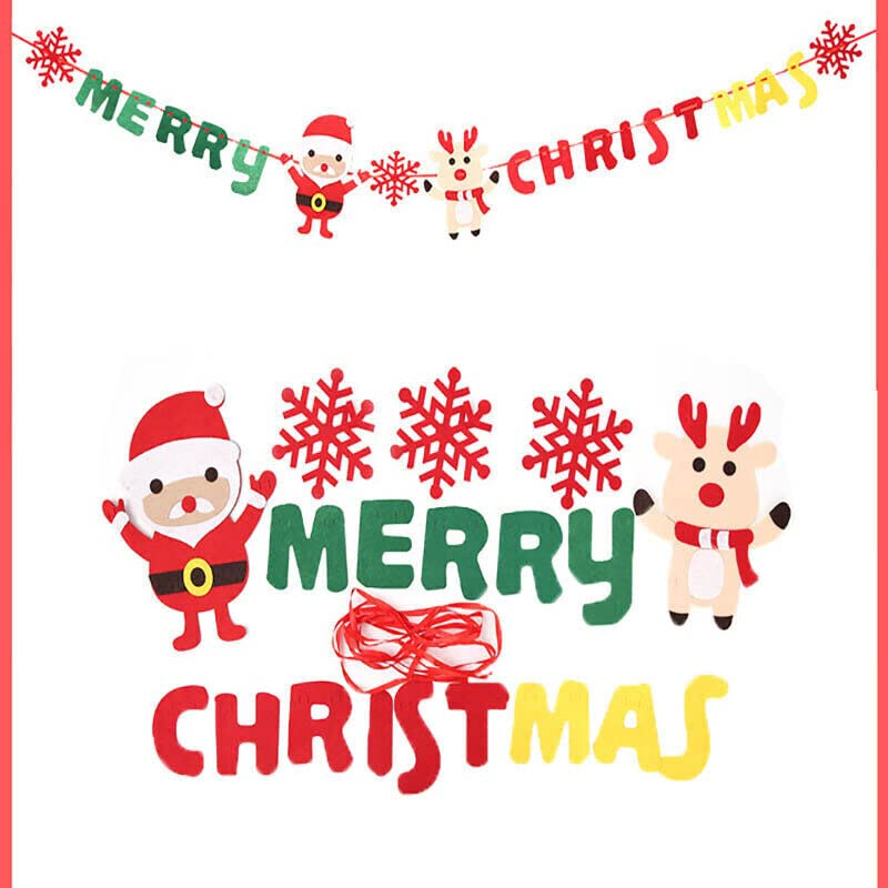 Merry Christmas Banner Felt Christmas Santa Flags Banner Hanging Xmas Decorations - 2.8M Decorative Hanging Xmas Garland for Home, Office, and Market Displays image number 1