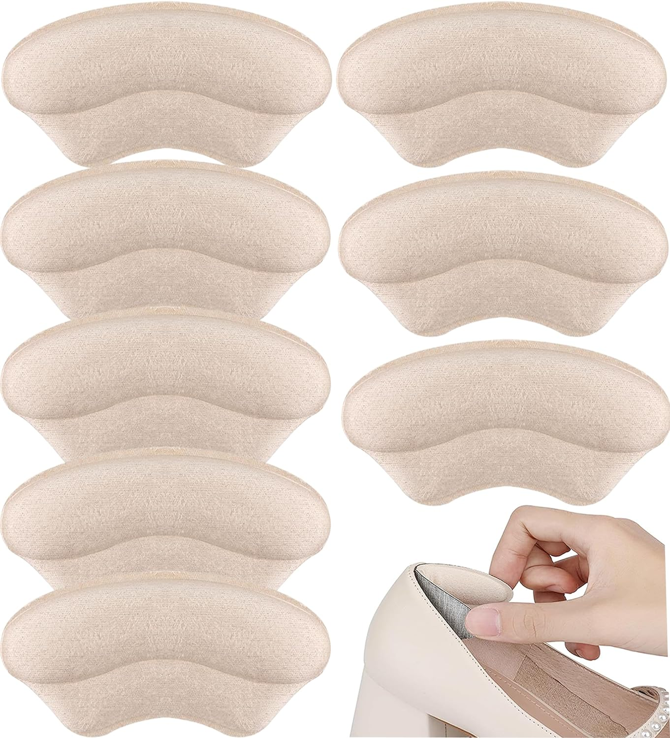 8Pieces Heels Grip Liner | Leather Heel Cushion Pads Back of Heel Protectors Cushions | Self-Adhesive Foot Care Protectors | Heel Pads Snugs for Shoe Too Big Men Women, Filler Improved Shoe Fit and Comfort