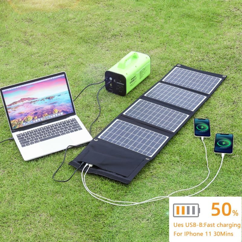 Portable Solar Panel Charger 2 USB Ports, 30W,5V/3A,Qc3.0,Mobile Fast Charging 4 Panels Foldable, Outdoor Power Supply Compatible with Iphone 11/XS/XS Max/Xr/X/8/7, Ipad, Samsung Galaxy LG Etc. image number 1