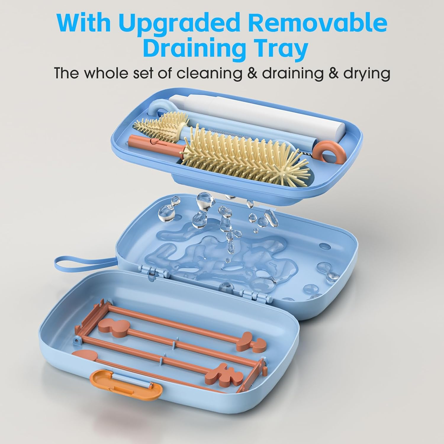 7 in 1 Baby Bottle Cleaner Set with Drying Rack, Draining Tray, Detachable Brushes for Bottles, Nipples, Straws, Soap Dispenser, Ideal Travel Gifts image number 6