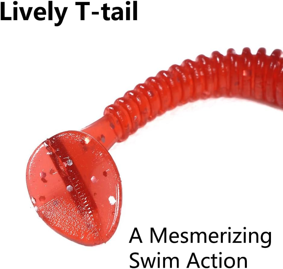 50Pcs Soft Plastic T-Tail Grub Worm Baits Fishing Lures Fish Tackle Gear Accessories Suitable for Catching Bass Trout Salmon image number 1