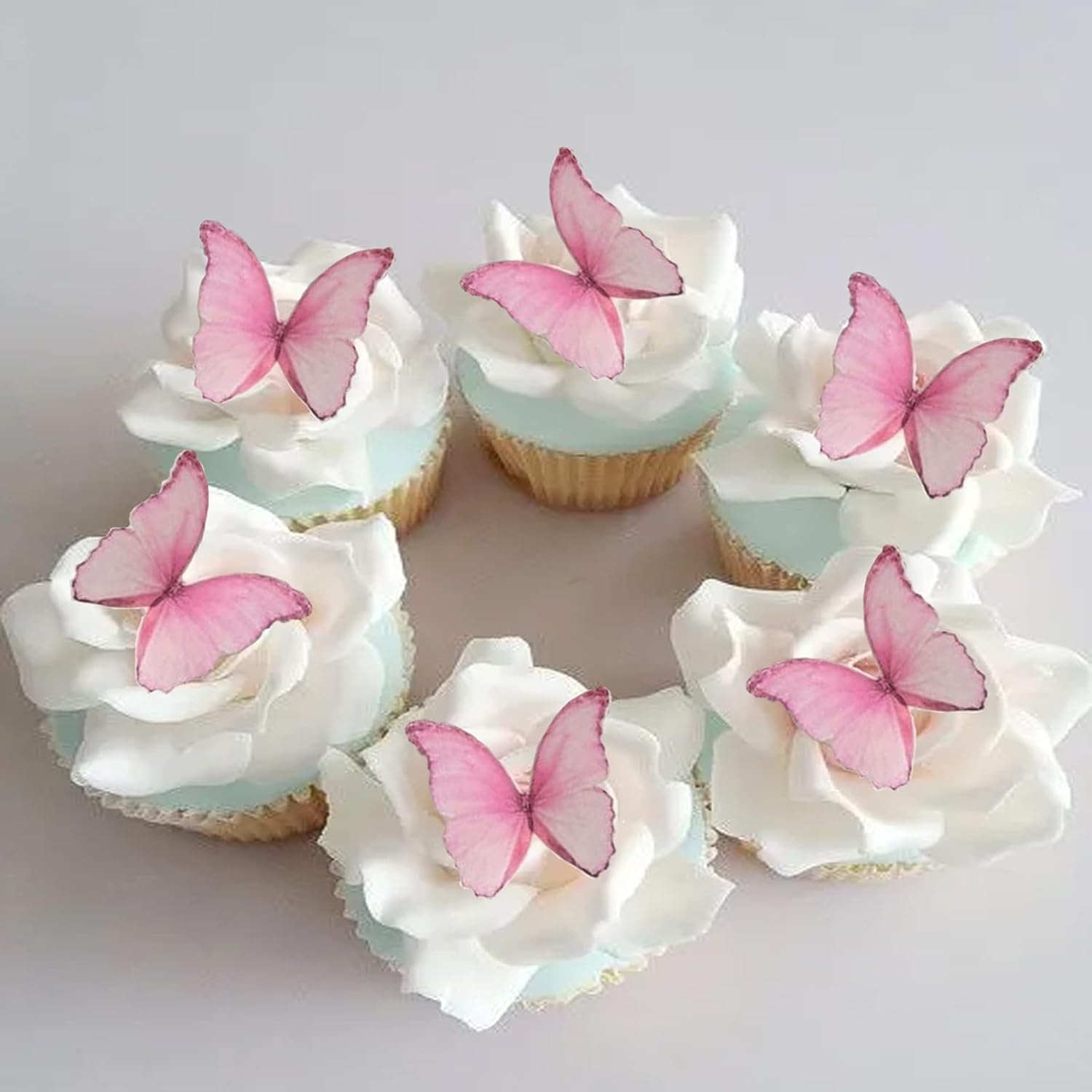 Edible Wafer Paper Butterflies Set of 48 Pink Cake Decorations, Cupcake Topper