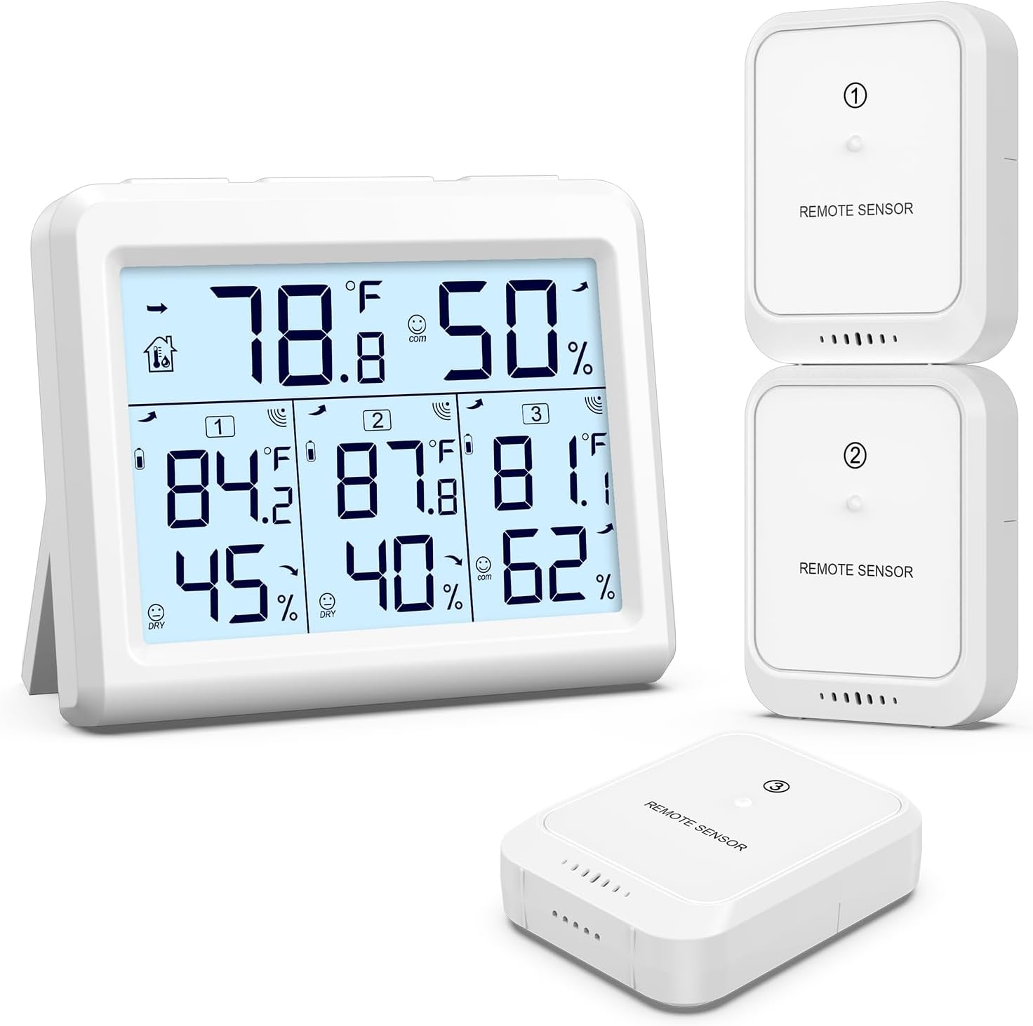 AMIR Indoor Outdoor Thermometer, 3 Channels Digital Hygrometer Thermometer with 3 Sensor, Temperature Humidity Monitor with LCD Display, Wireless Humidity Gauge for Home, Baby Room image number 3