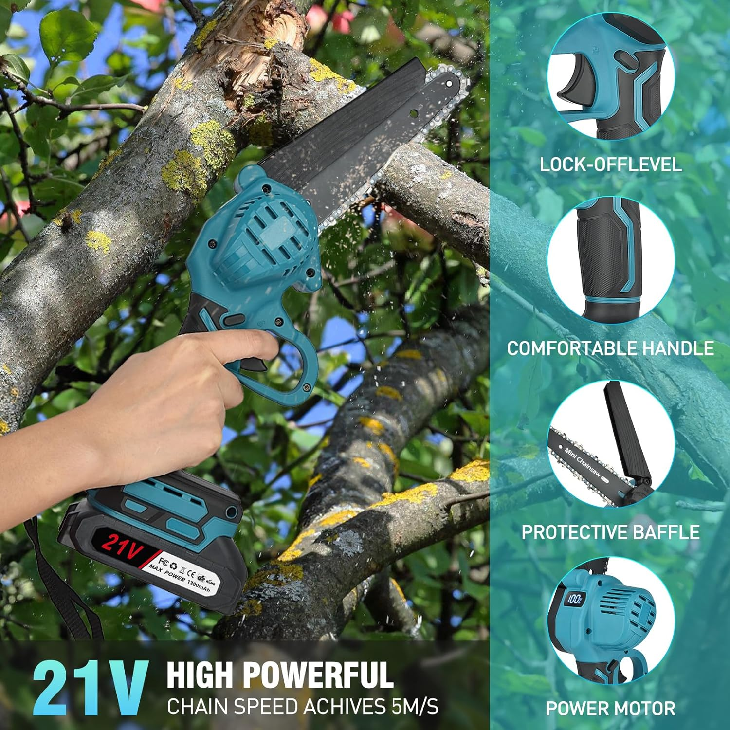 Mini Chainsaw Cordless 6-Inch Brushed 2X 2000Mah Batteries,Toolless Chain Tension Portable Power Tool for Wood Cutting, Tree Trimming, Pruning & DIY Garden Tools, Hand Saw Alternative, Camping Gear image number 6